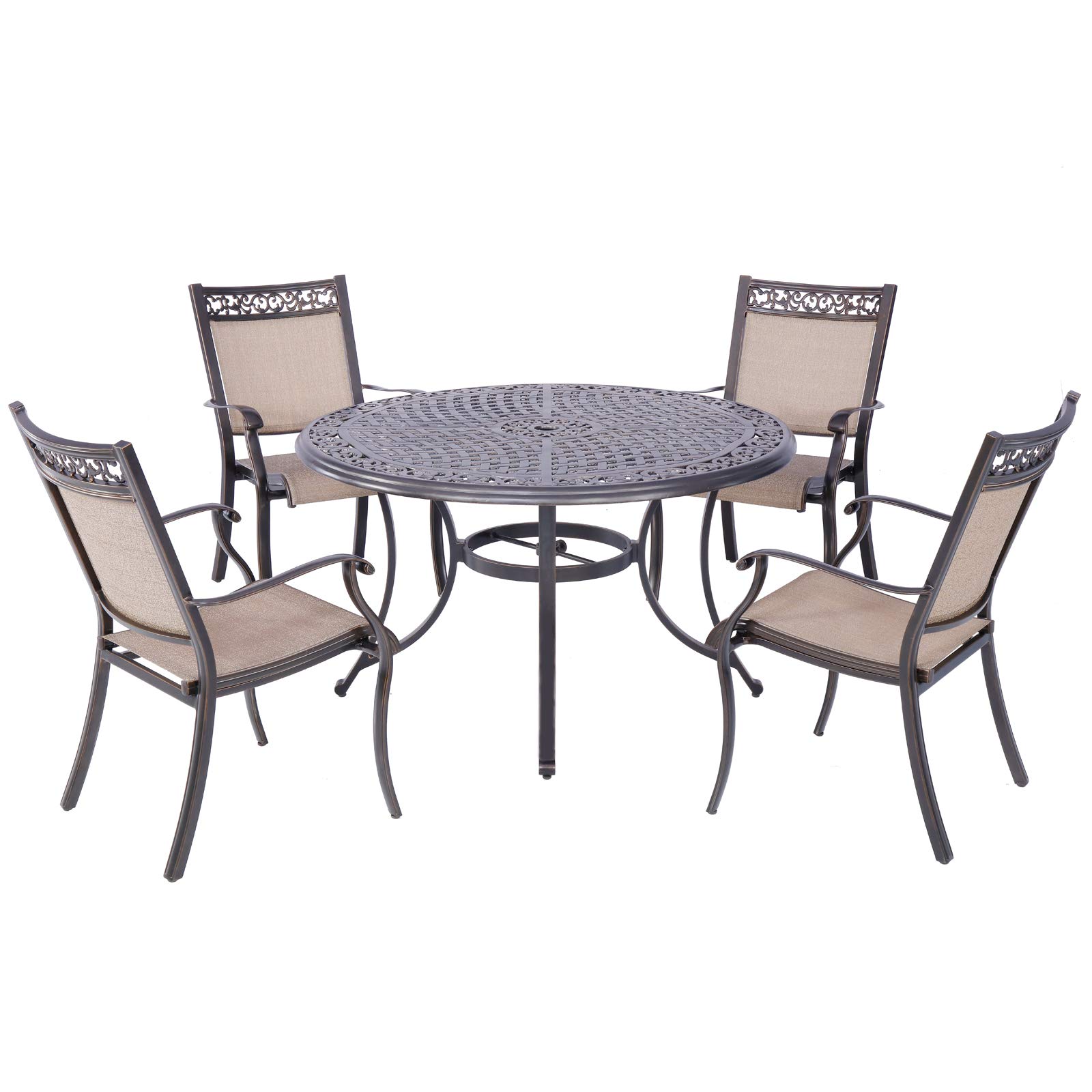 5-Piece Outdoor Dining Set - All-Weather Stackable Sling Chairs with 48