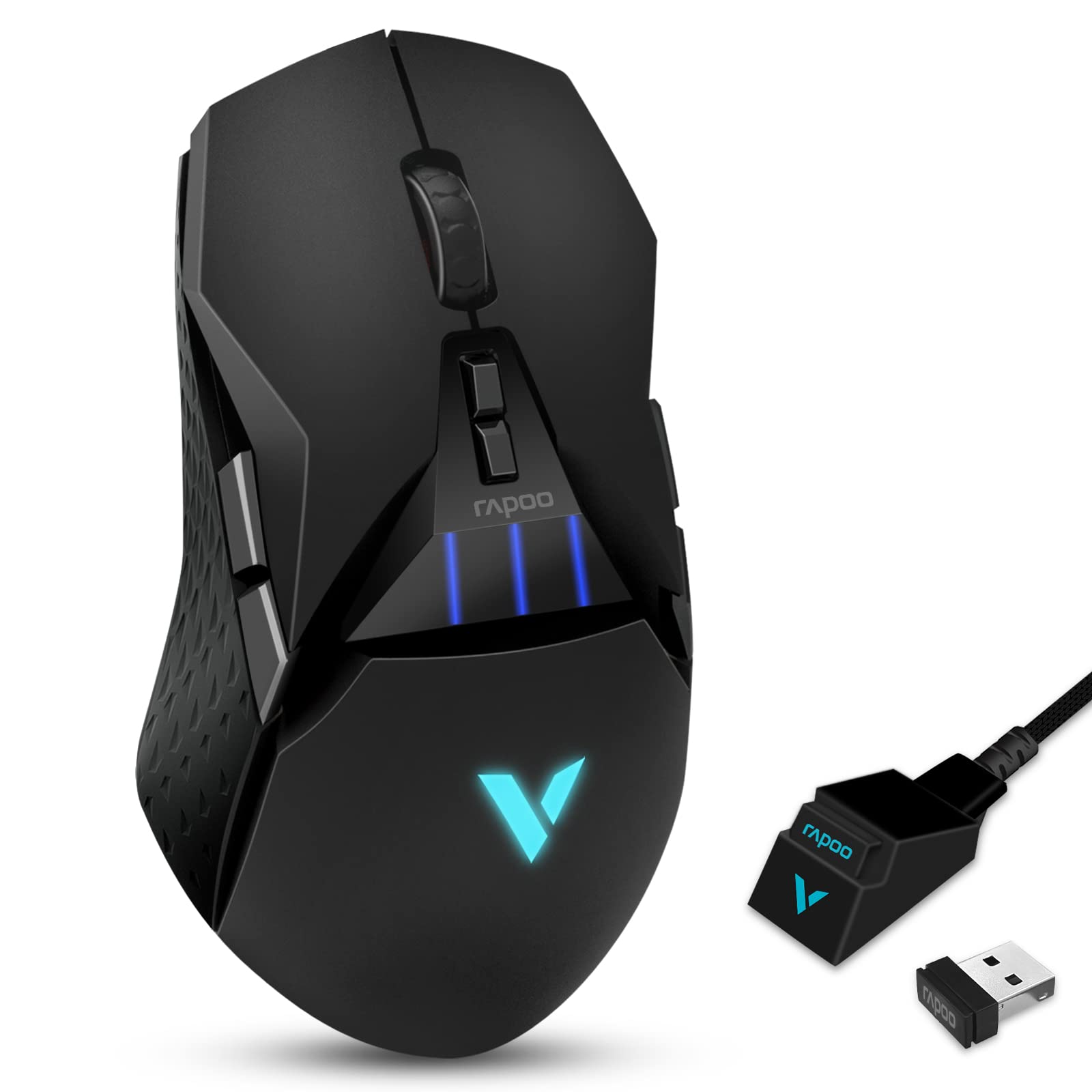 Rapoo Wireless Gaming Mouse - 5000 DPI RGB Wired/Wireless Mouse with 11 Programmable Buttons & 5 Profile Storage | Rechargeable Pro Optical Sensor for PC Laptop Gamers | Perfect for FPS, MMO Gaming & Office Work