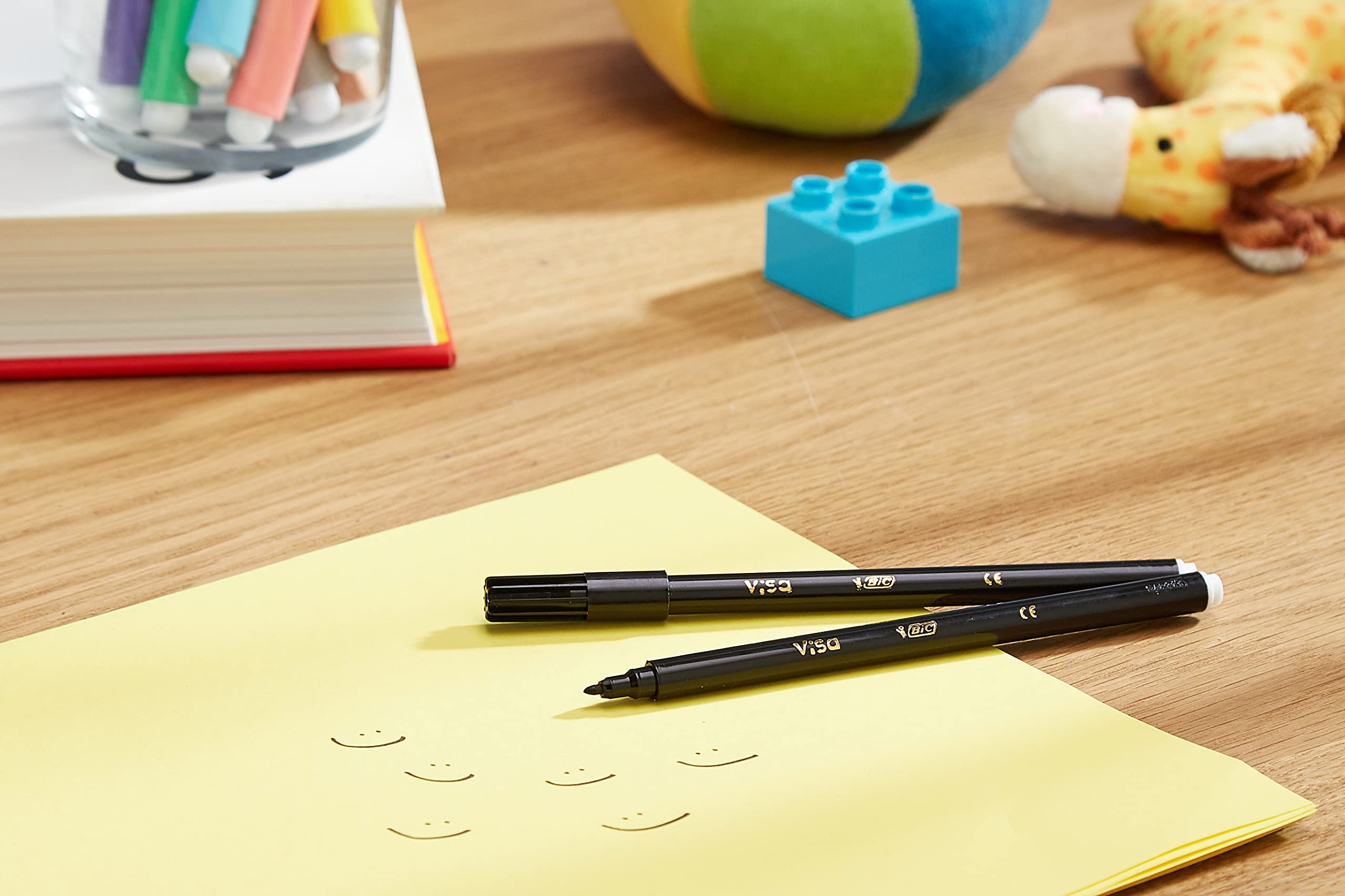 Bic Kids Visa Colouring Pens - 24 Pack Black Washable Markers for Children's Art Projects, School Supplies & Creative Drawing Activities