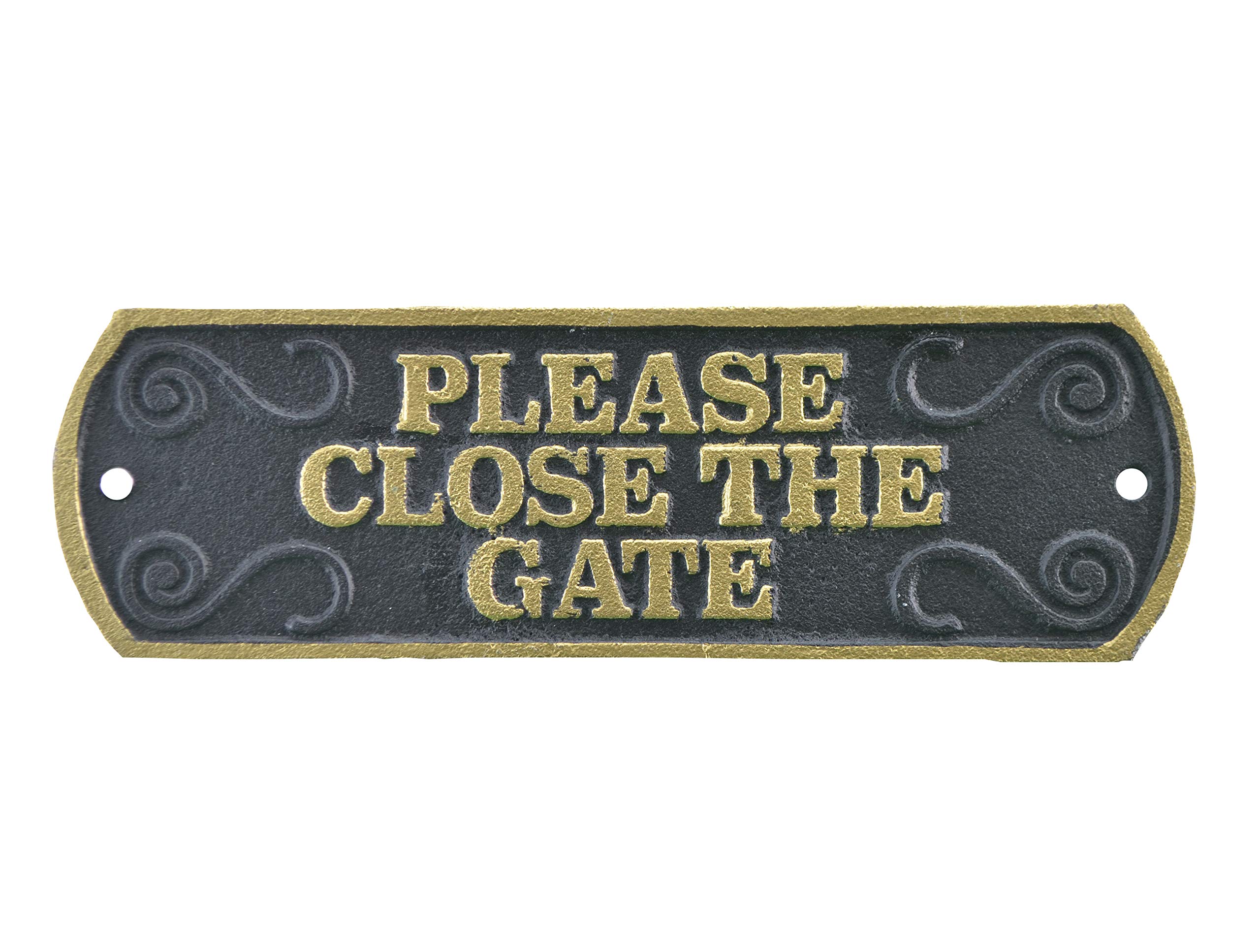 Vintage Cast Iron Plaque Sign - 'Please Close The Gate' in Elegant Black & Gold - Perfect for Farmhouse, Garden Gate, or Barn Door Decoration