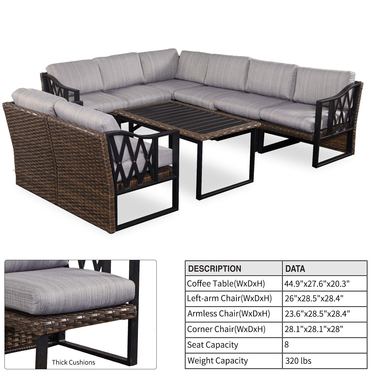 PatioFestival 9-Piece Modular Outdoor Wicker Conversation Set with Thick Olefin Cushions - Waterproof Patio Furniture Sofa for Garden, Poolside & Backyard Relaxation