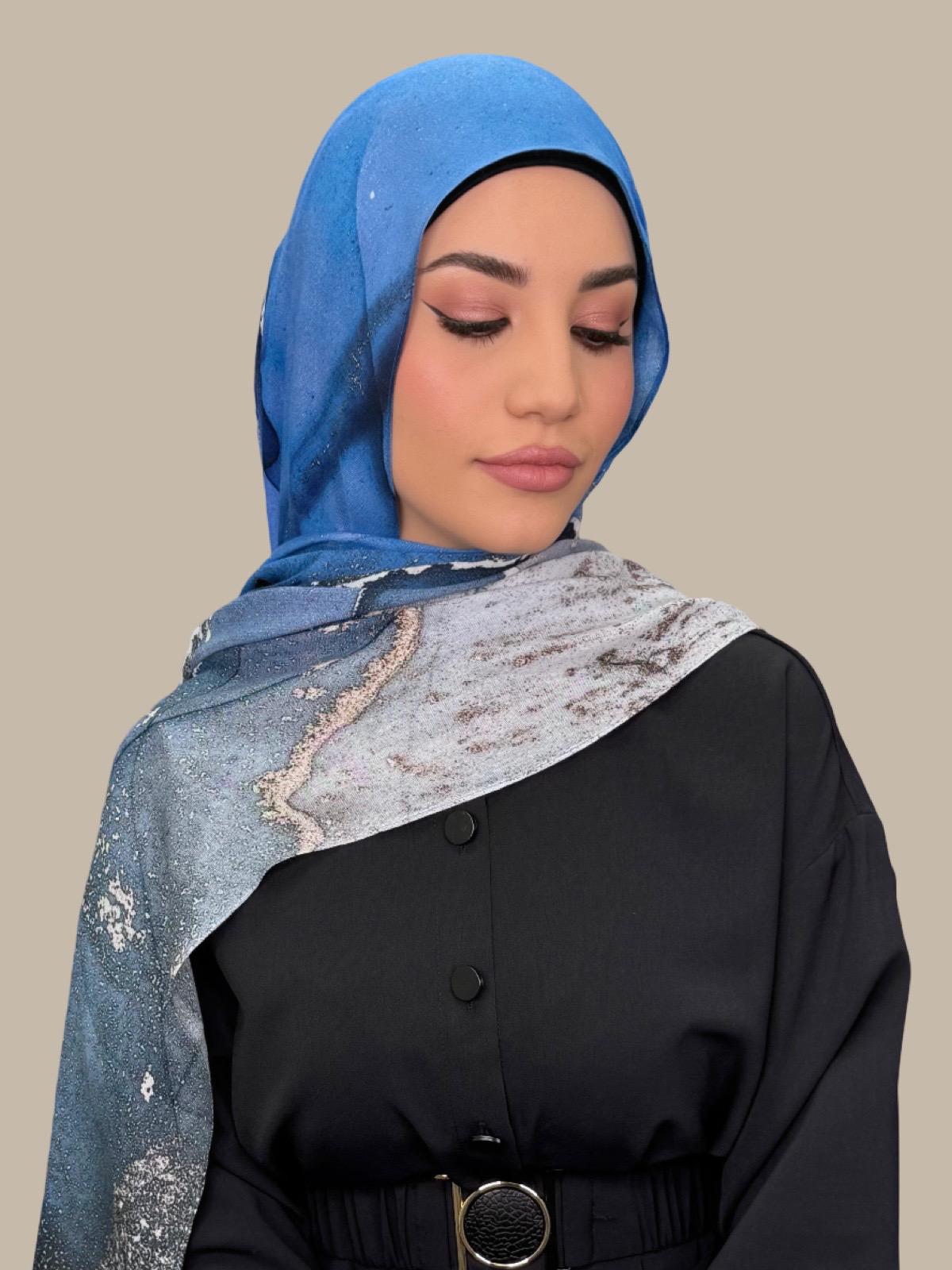 Stylish Print Modal Hijab - Santorini Night Design - Soft & Breathable Scarf for Women - Perfect for Daily Wear, Prayer, and Special Occasions