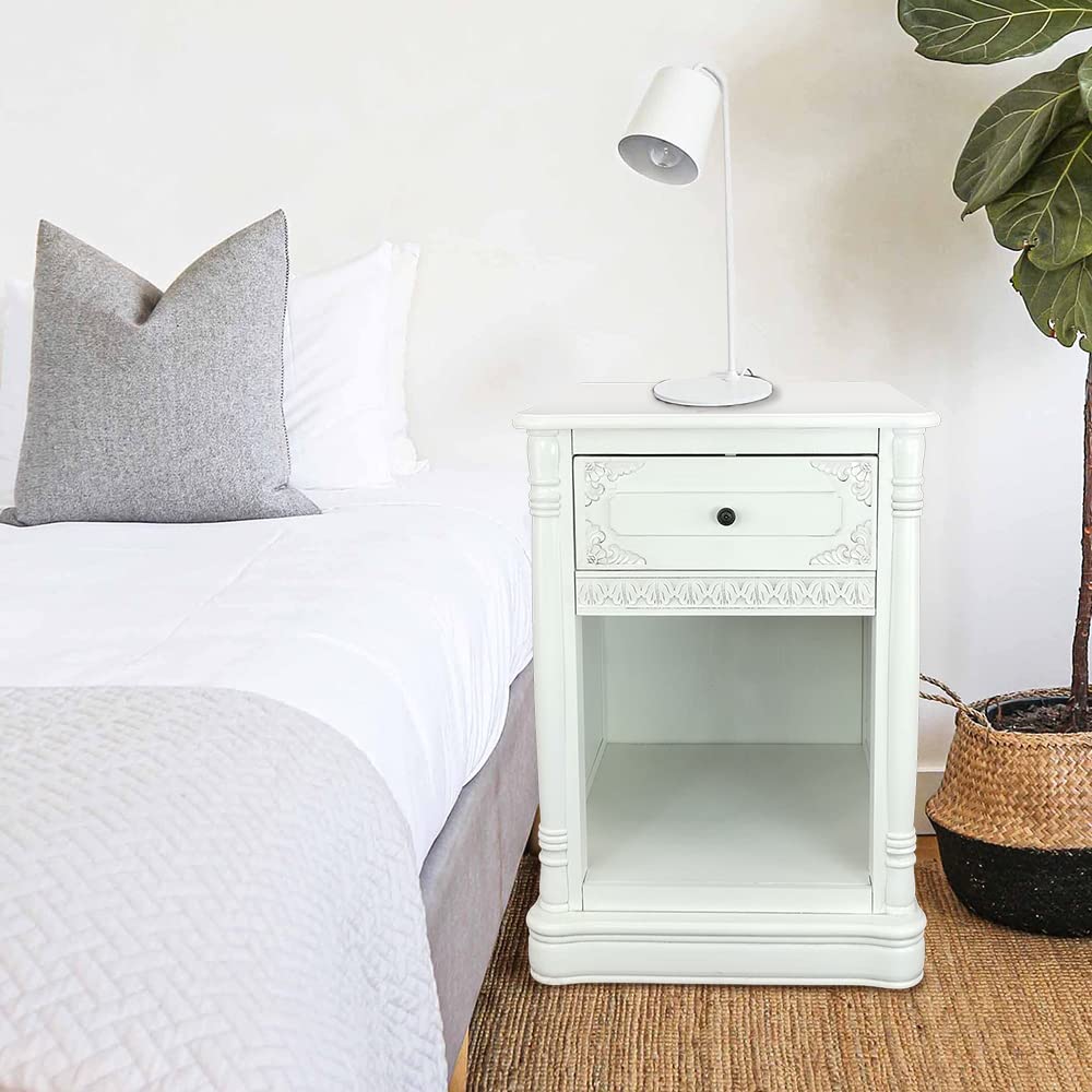 1 Drawer White Side Table - Compact Nightstand for Bedroom, Living Room, or Office - Perfect for Small Spaces & Storage Needs