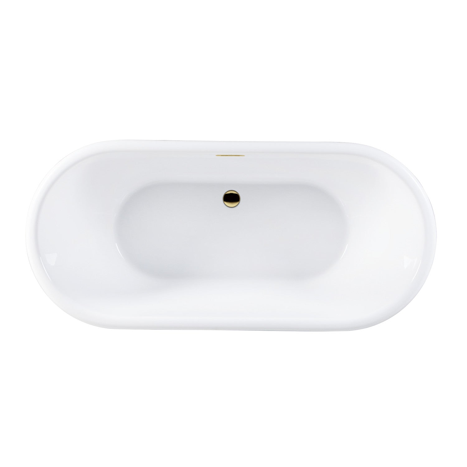 Aqua Eden 71 Inch Acrylic Oval Double-Ended Freestanding Bathtub - Glossy White with Polished Brass Pedestal - No-Faucet Design for Modern Bathrooms | Spa-Like Soaking Experience at Home