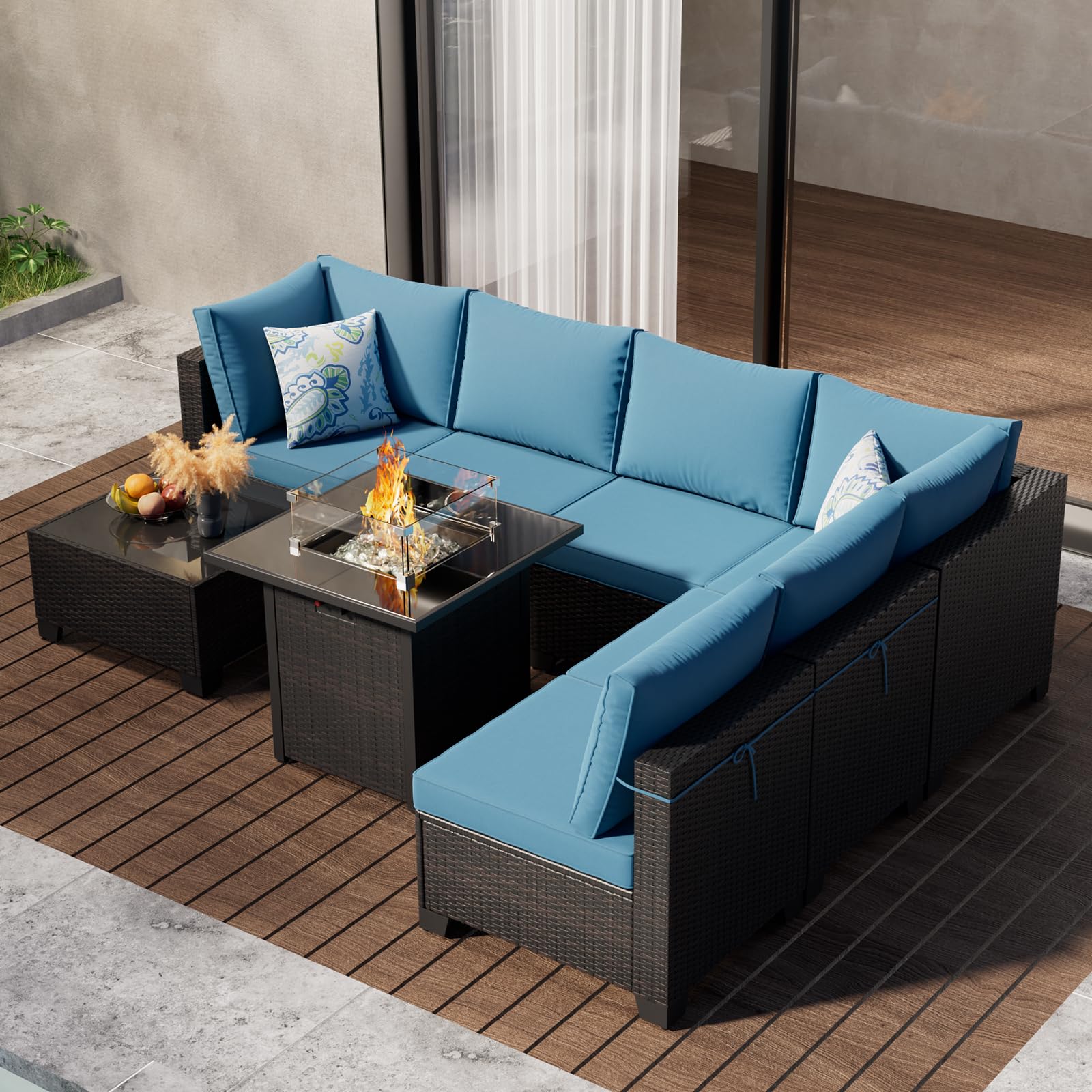 8-Piece Outdoor Sectional Furniture Set with Rattan Wicker Sofa & 28