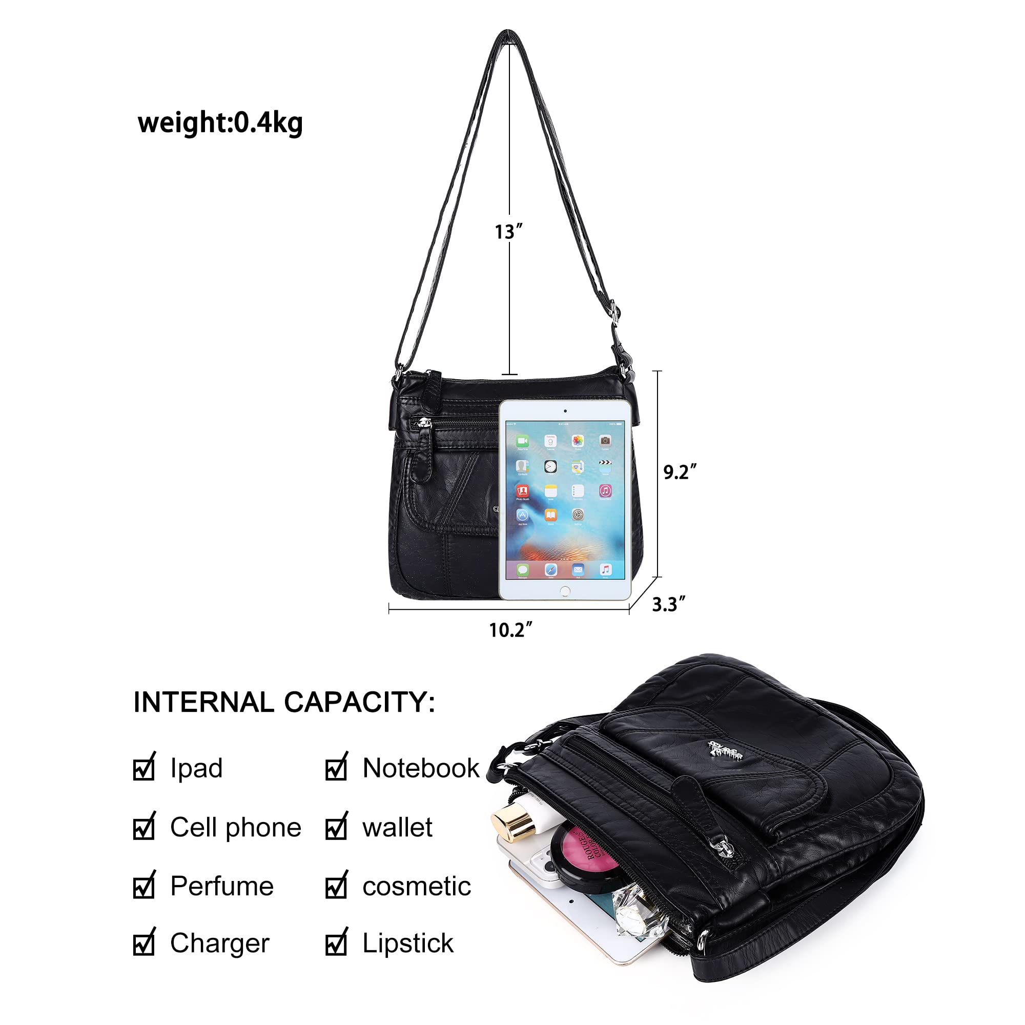Angelkiss Genuine Leather Crossbody Bag for Women - Small Adjustable Shoulder Purse, Hobo Handbag for Daily Use, Travel, Shopping & Date Night