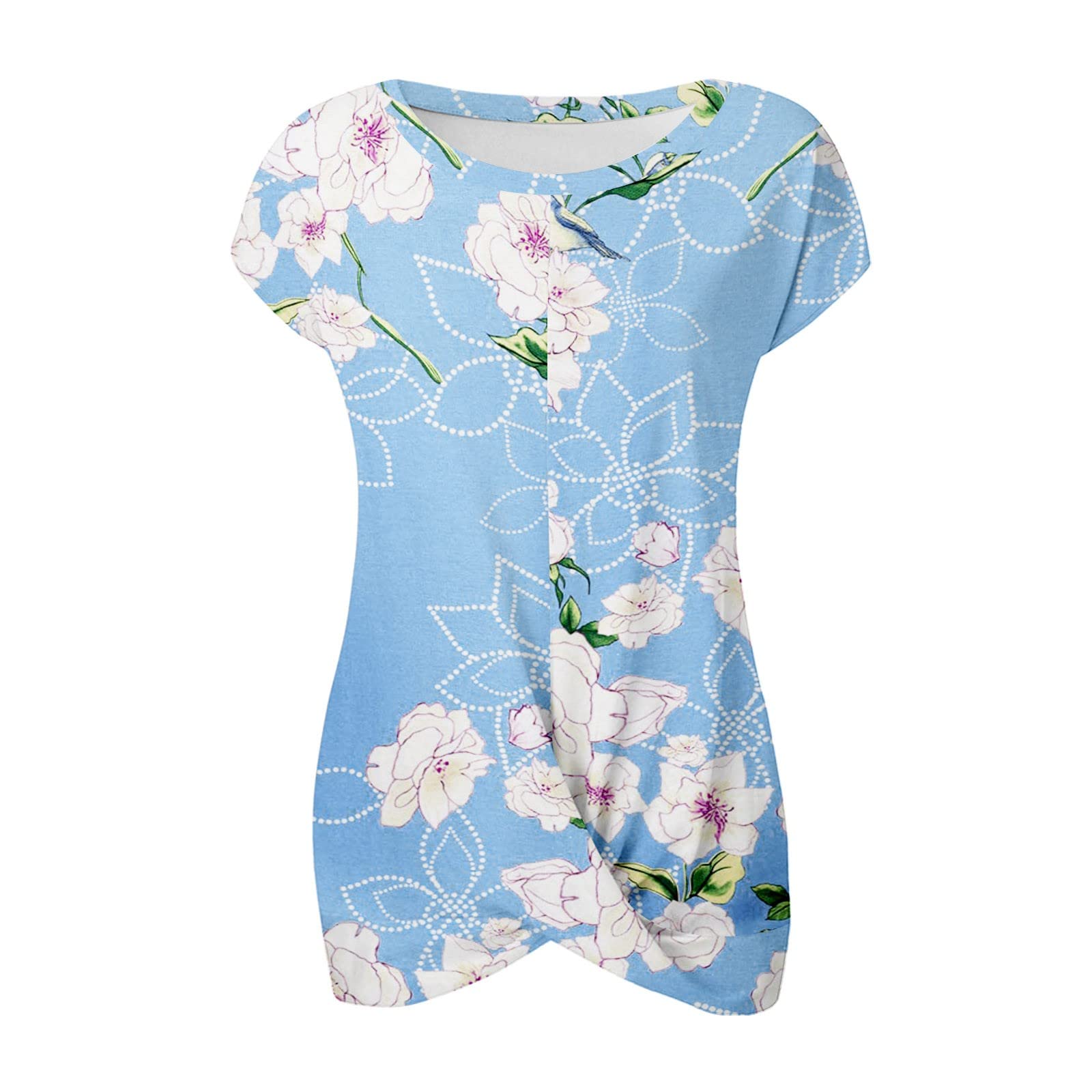 Women's Short Sleeve T-Shirts - Summer Casual Loose Tunic Top with Front Twist Detail | Trendy Basic Tee for Work & Everyday Wear | Comfortable Ladies Blouse for Office, Outings & Relaxation