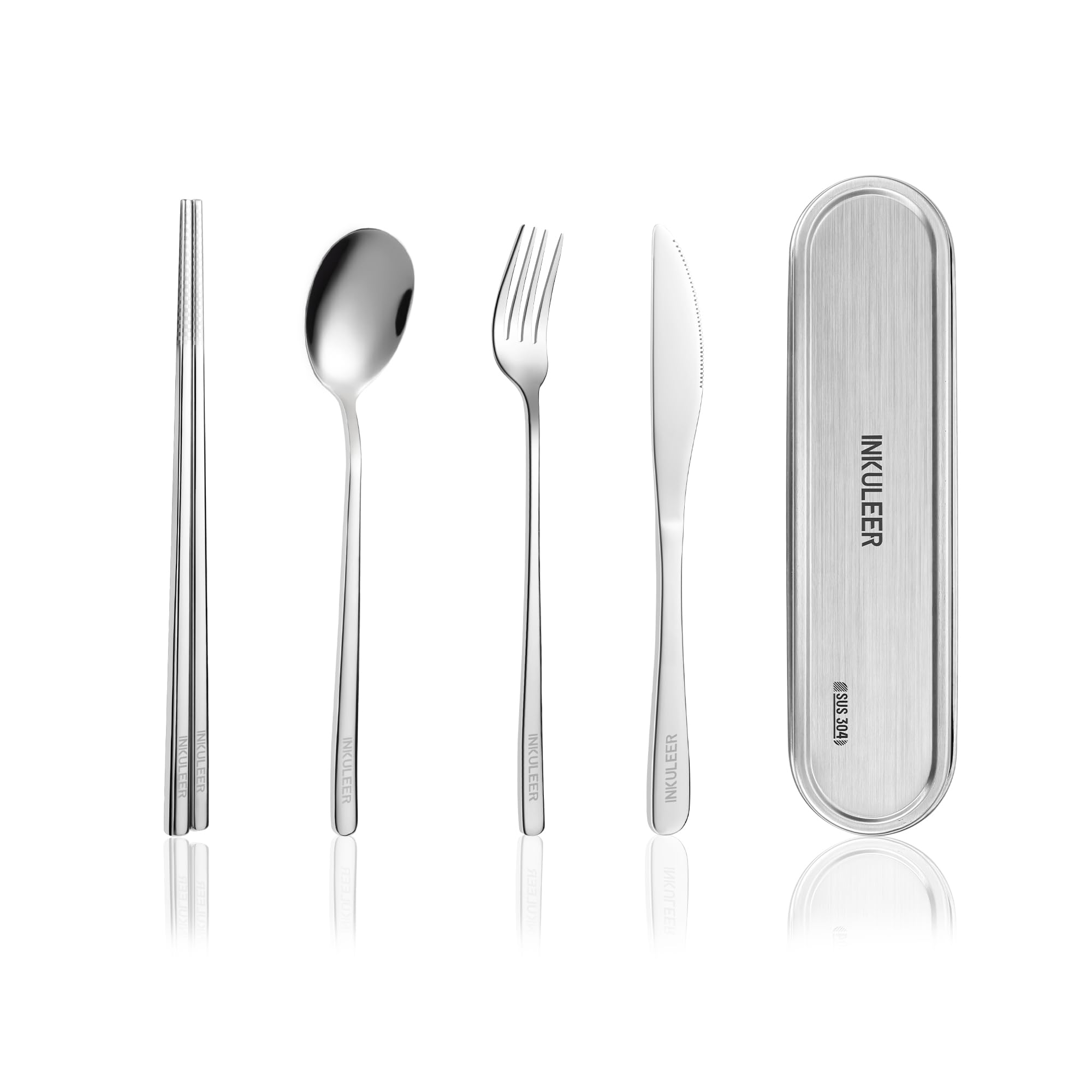 Premium Travel Cutlery Set - 18/8 Stainless Steel Reusable Utensils with Durable Metal Case | Compact Silverware for Camping, Hiking, Office, Travel & Outdoor Dining | Eco-Friendly Cutlery for Picnics, Road Trips & Sustainable Living