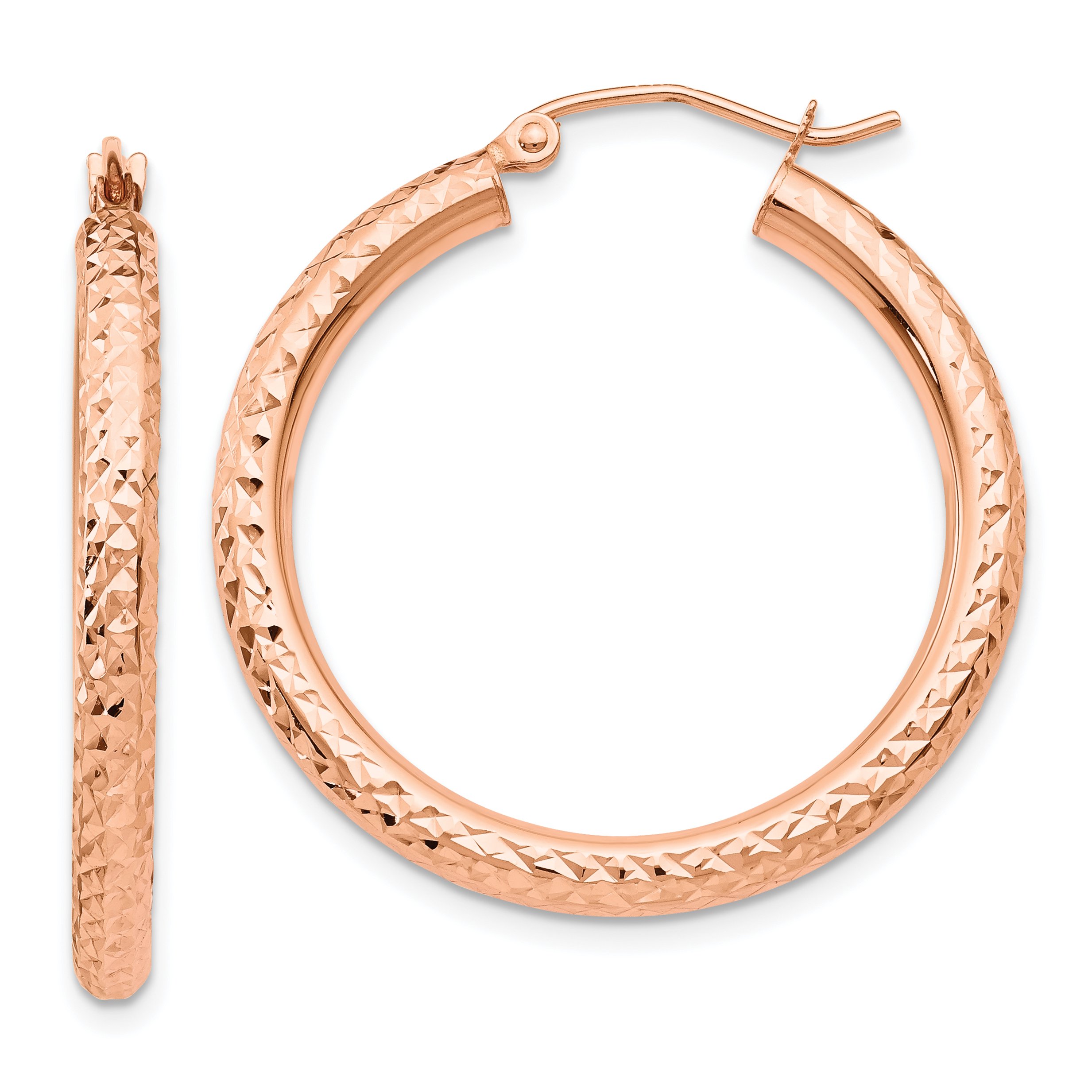 3mm Diamond-Cut Classic Hoop Earrings in 14K Rose Gold - Elegant Everyday Jewelry for Women, Perfect for Work, Date Night & Special Occasions