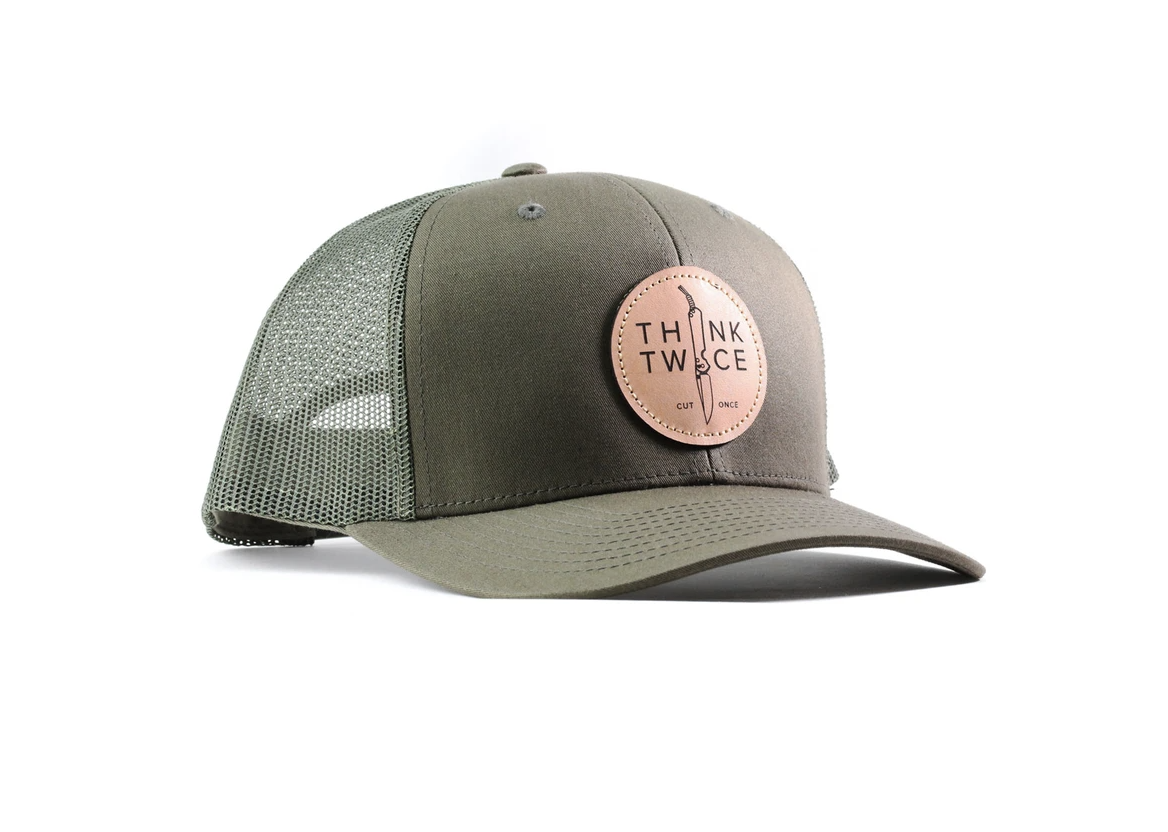 Chris Reeve CRK Favorite Trucker Hat - Think Twice Cut Once Dark Loden OSFA - Premium Adjustable Baseball Cap for Outdoor, Hiking & Casual Wear