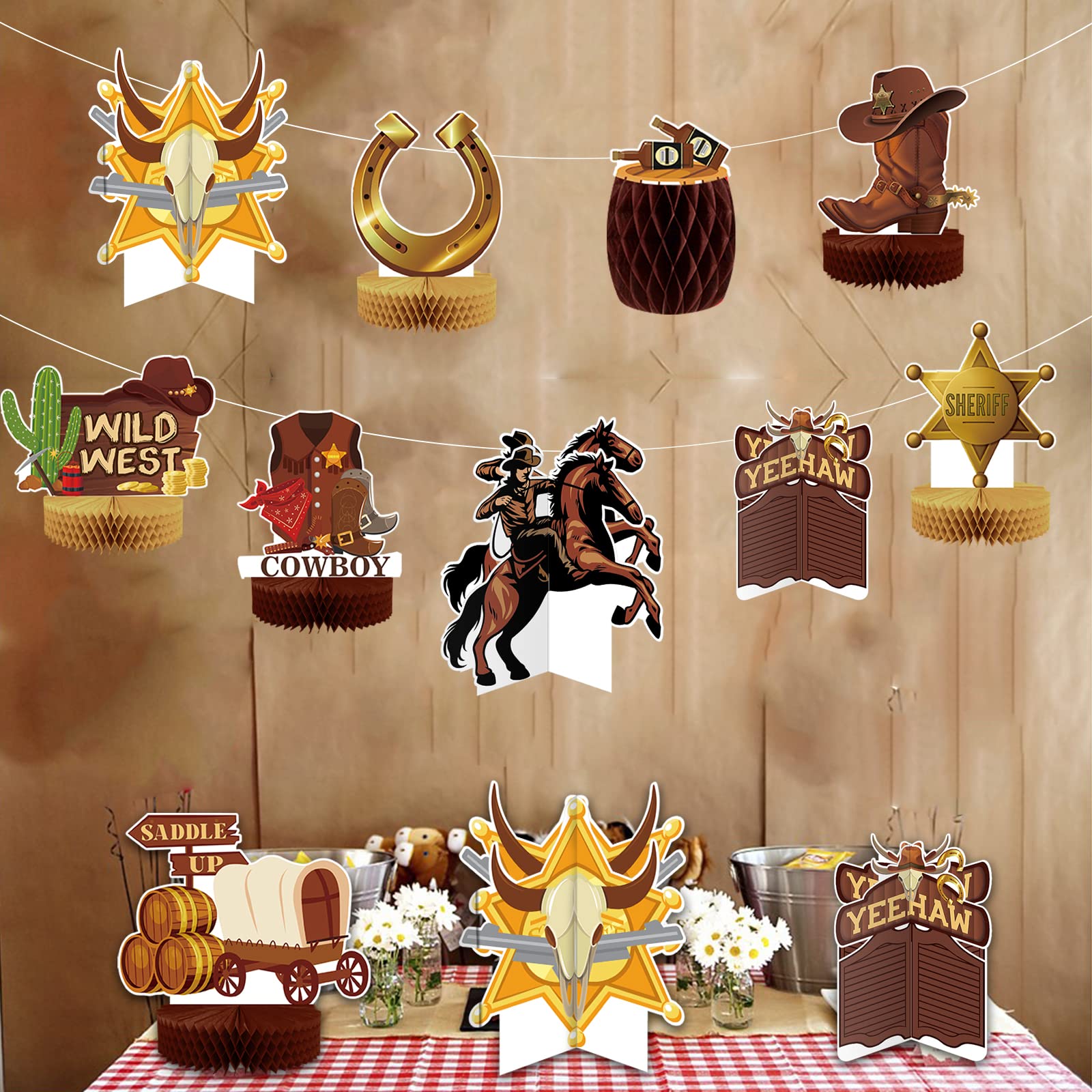 10 Pcs Western Cowboy Honeycomb Centerpieces - Wild West Party Decorations, 3D Double-Sided Stand Cards for Tables - Rodeo Themed Party Supplies for Western Theme Events, Weddings & Home Decor