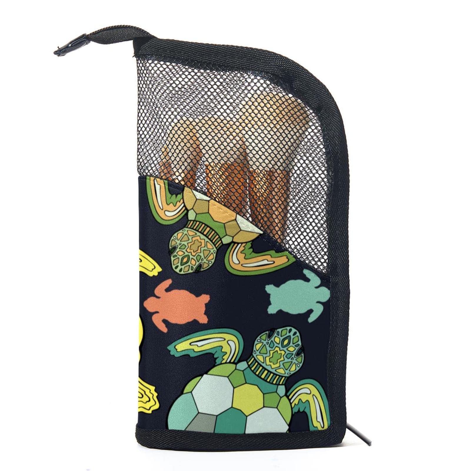 12-Piece Makeup Brush Organizer Bag with Ethnic Sea Turtle Design - Portable Travel Cosmetic Brush Holder Case for Professional Makeup Artists & Beauty Enthusiasts - Perfect for Travel, Home Storage & Salon Use