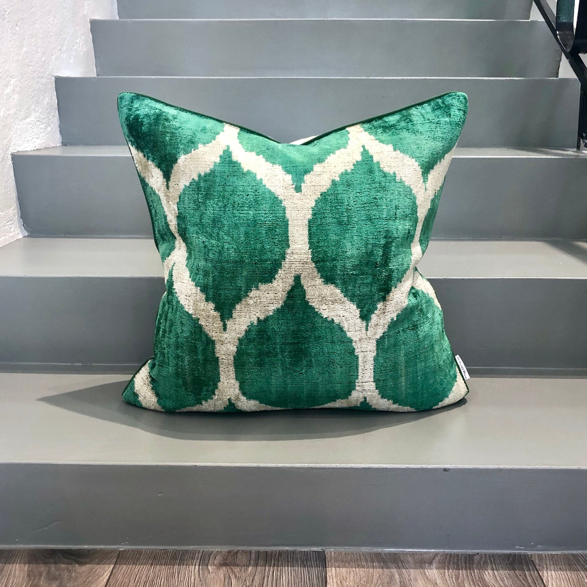 Luxury Velvet Ikat Cushion Cover - Green Valley Bohemian Decorative Pillow Case for Sofa, Bed, Chair | Home Decor, Living Room, Bedroom Accent