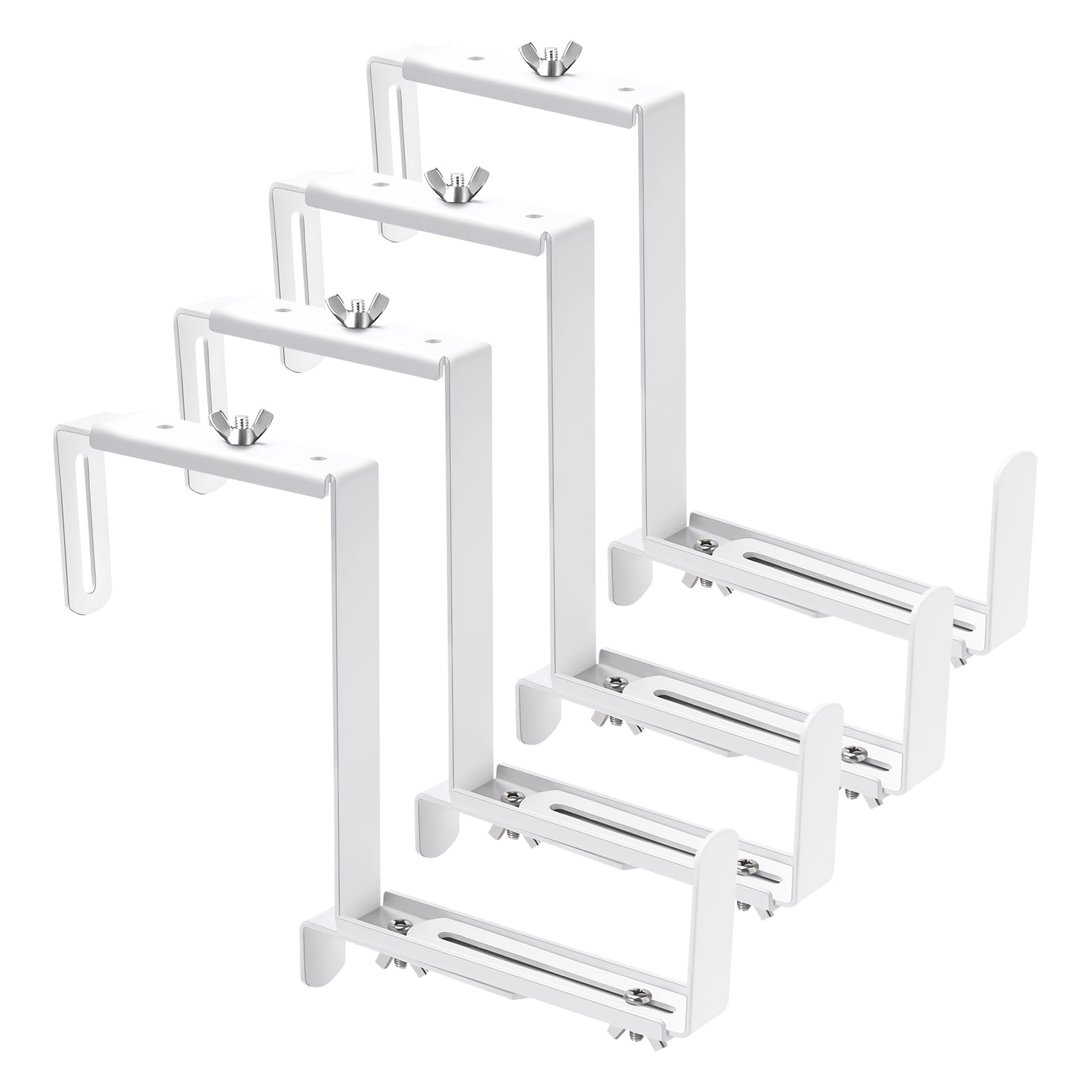 Adjustable Planter Box Bracket - Heavy Duty Flower Box Holder for Deck Railing, Window Box Hanging Bracket for Patio, Garden, Fence, Pergola & Balcony - Supports Large Planters (4 Pack) - Perfect for Outdoor Decor & Small Space Gardening