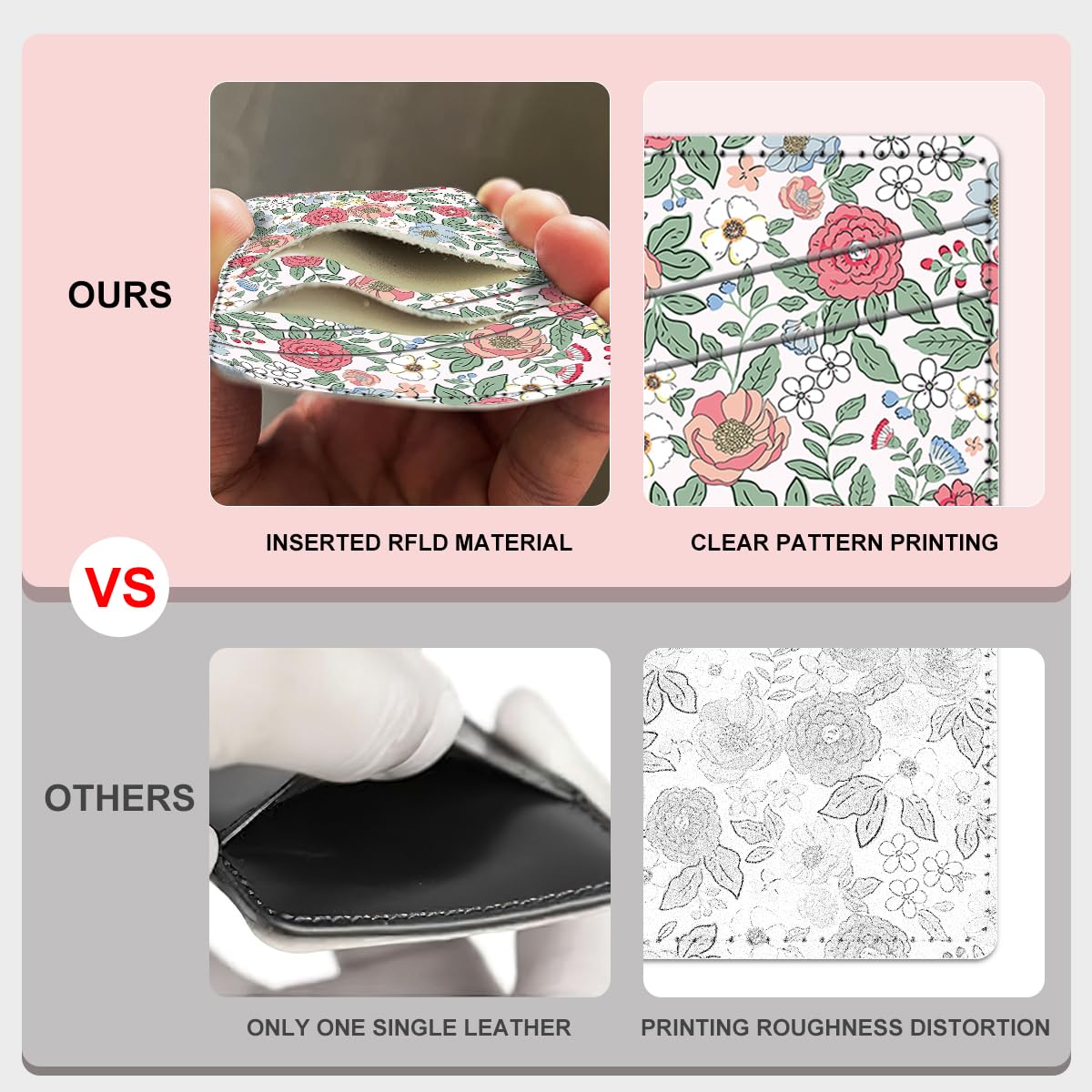 Leather Card Holder for Phone Case - Dual Pocket Stick-On Wallet for iPhone & Android - Small Flower Design - Perfect for Travel, Shopping & Everyday Use