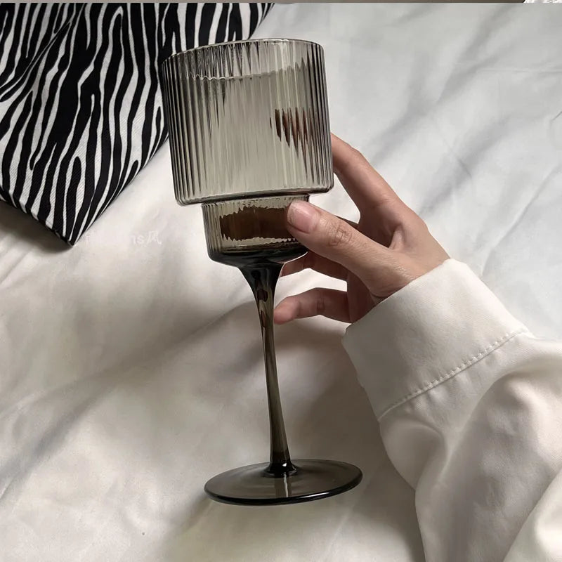Elegant Striped Wine Glasses Set of 4 - 16oz Crystal Clear Goblets for Red & White Wine - Perfect for Dinner Parties, Weddings & Home Entertaining