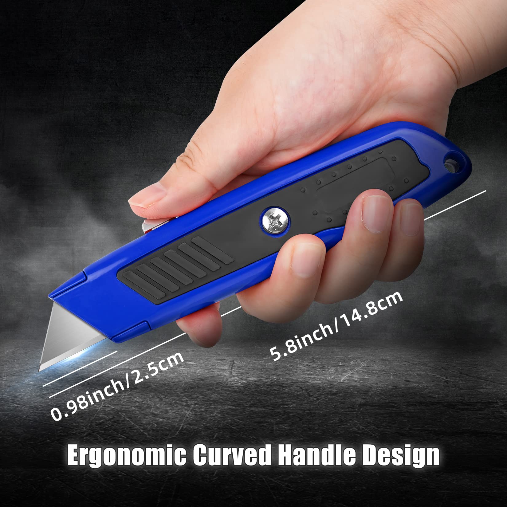 DIYSELF 2 Pack Heavy Duty Retractable Utility Knife - Aluminum Box Cutter for Construction, Carpet, Cardboard & Carton - Sharp Razor Knife for Work, Paper & Package Opening (Blue) - Perfect for Warehouse, Shipping & Home Use