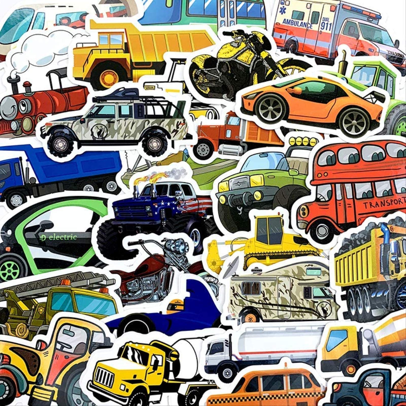 50Pcs Refrigerator Stickers for Kids - Colorful Aircraft, Tanks, Tractors & Construction Vehicle Decals | Fun Toy Stickers for Fridge, Notebooks & DIY Projects - Perfect for Boys' Room Decor & Playtime