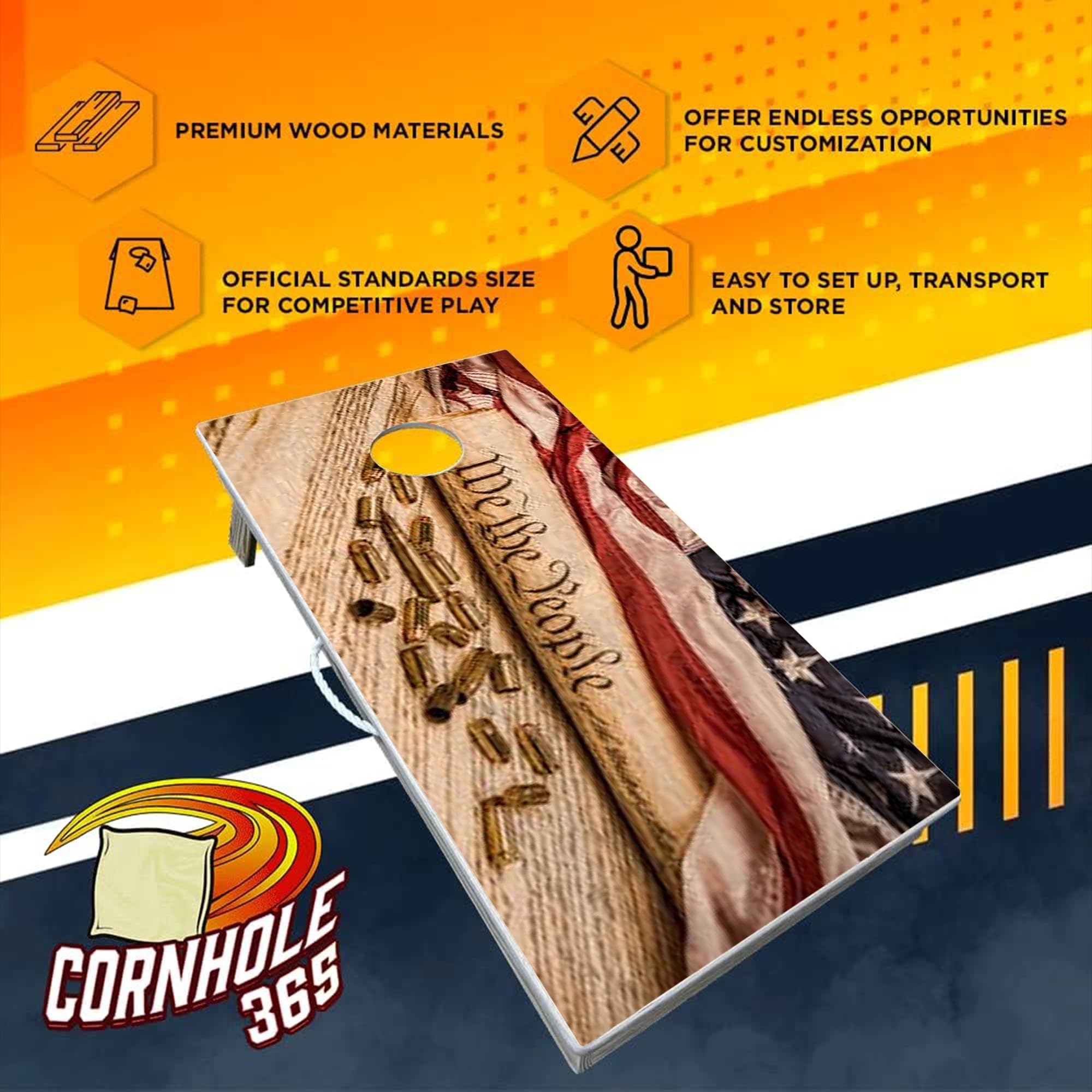 Professional Cornhole Board Set - Regulation Size, Heavy Duty Solid Wood with UV Direct Print (Set of 2) for Outdoor Games, Backyard Parties, Tailgating & Tournaments | Cornhole365