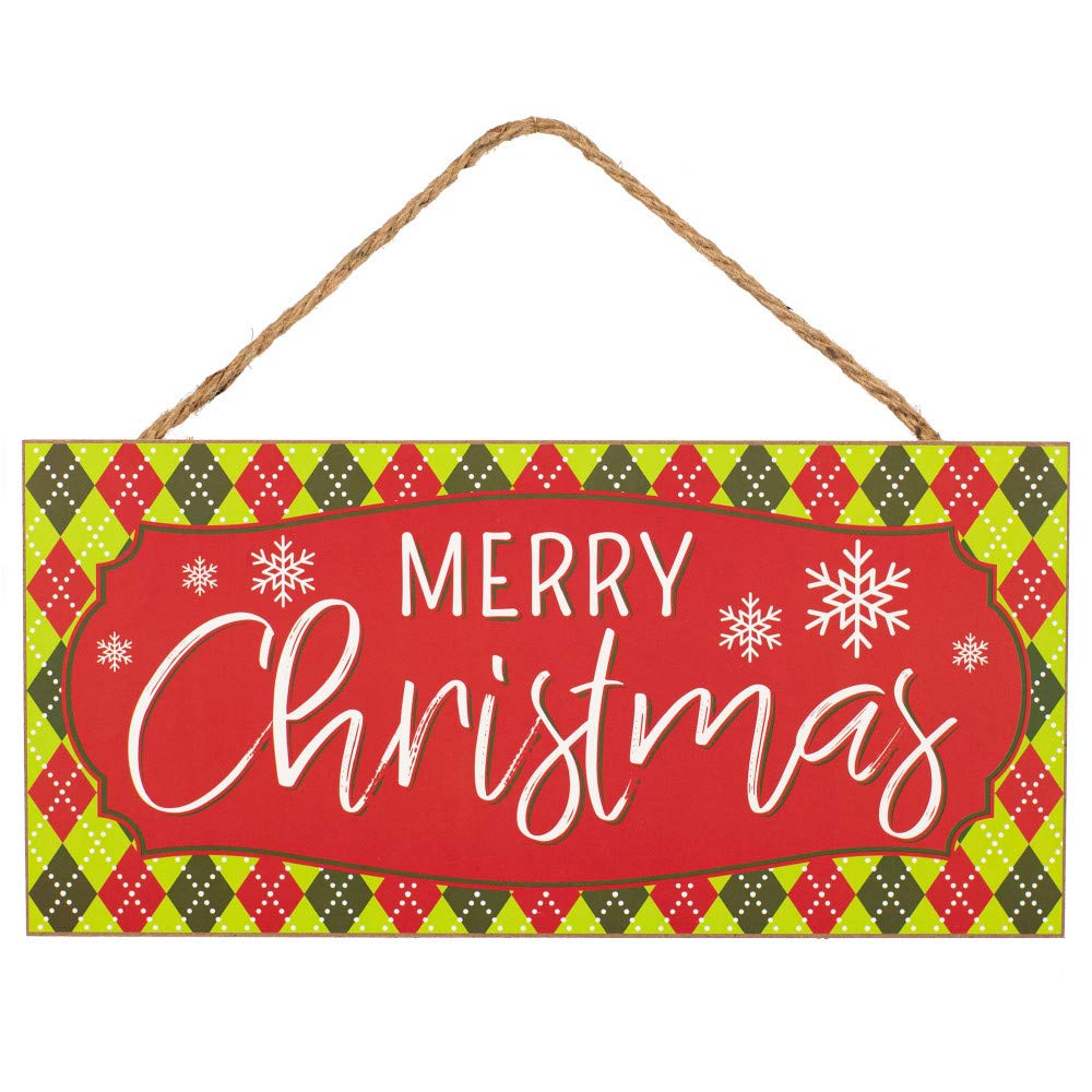 Red Lime Green Merry Christmas Wooden Sign - 12.5