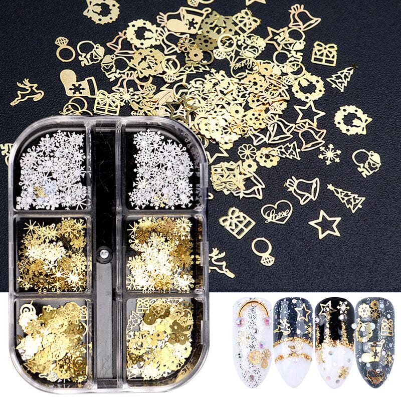 3D Christmas Nail Art Decorations - 6 Grid Mixing Tray for Holiday Nail Designs | Perfect for DIY Manicures, Nail Salons & Christmas Party Nail Art