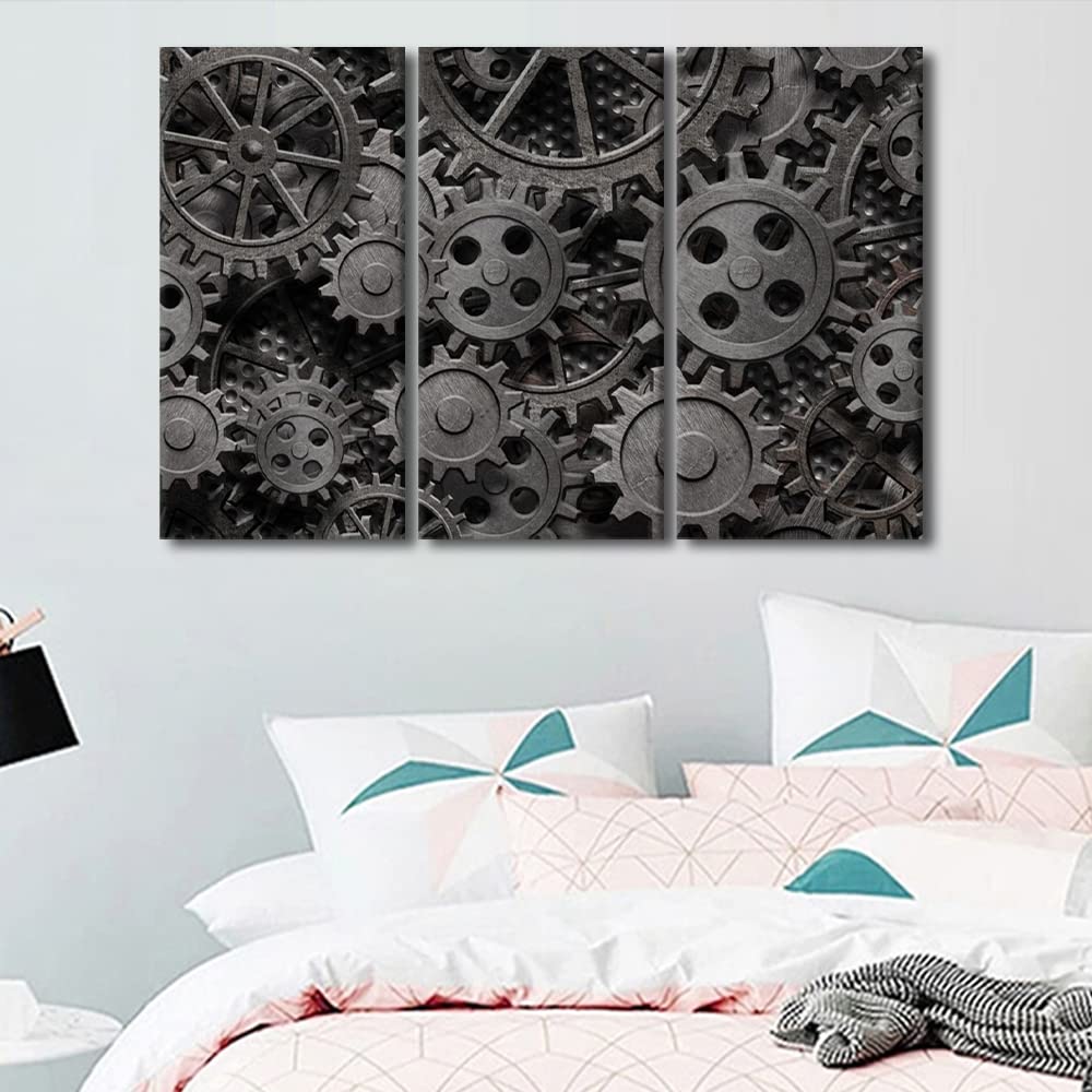 TUMOVO Modern Industrial Metal Gears Wall Art - Black & White Multi Panel Decor for Bedroom, Living Room & Office - 60