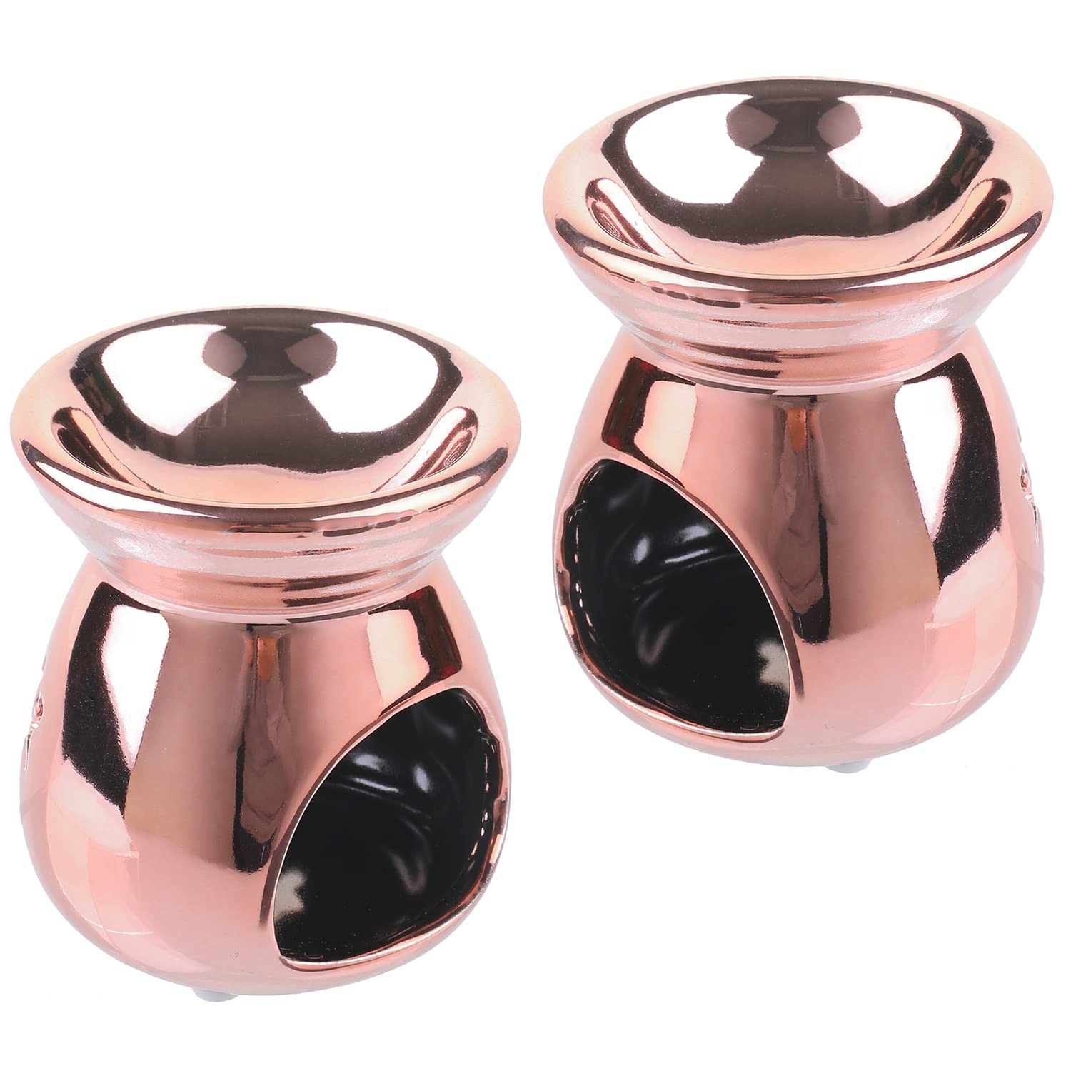 MyGift Copper Ceramic Aromatherapy Essential Oil Diffuser & Wax Warmer - 2-Piece Set with Stars and Moon Cutout Design for Home Spa, Yoga, Meditation & Relaxation
