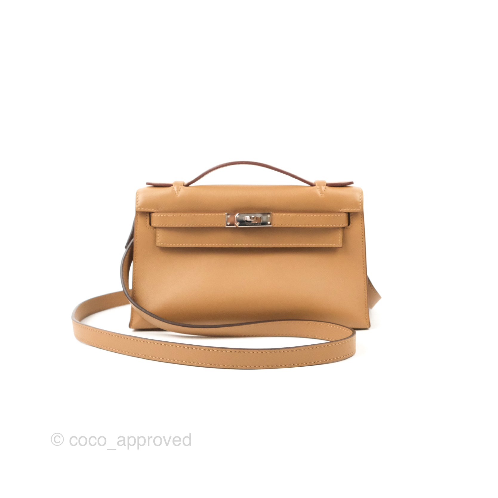 Authentic Hermès Kelly Pochette Clutch Bag in Biscuit 48 - Swift Leather with Palladium Hardware | Luxury Women's Handbag for Evening Parties & Special Occasions