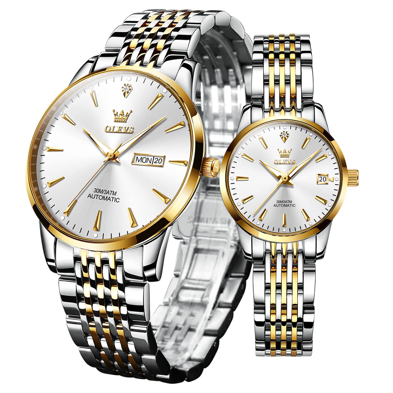 OLEVS Automatic Mechanical Waterproof Couple Watches Set for Men and Women - His and Hers Matching Watches for Anniversary, Wedding, Valentine's Day Gift
