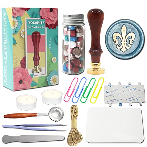 YOLAKIS Fleur de Lis Wax Seal Stamp Kit - Premium Iris Sealing Wax Stamps for Wedding Invitations, Envelopes & Christmas Decorations | Perfect for DIY Crafts, Gift Wrapping & Vintage Style Letters (Iris Stamp Pro)