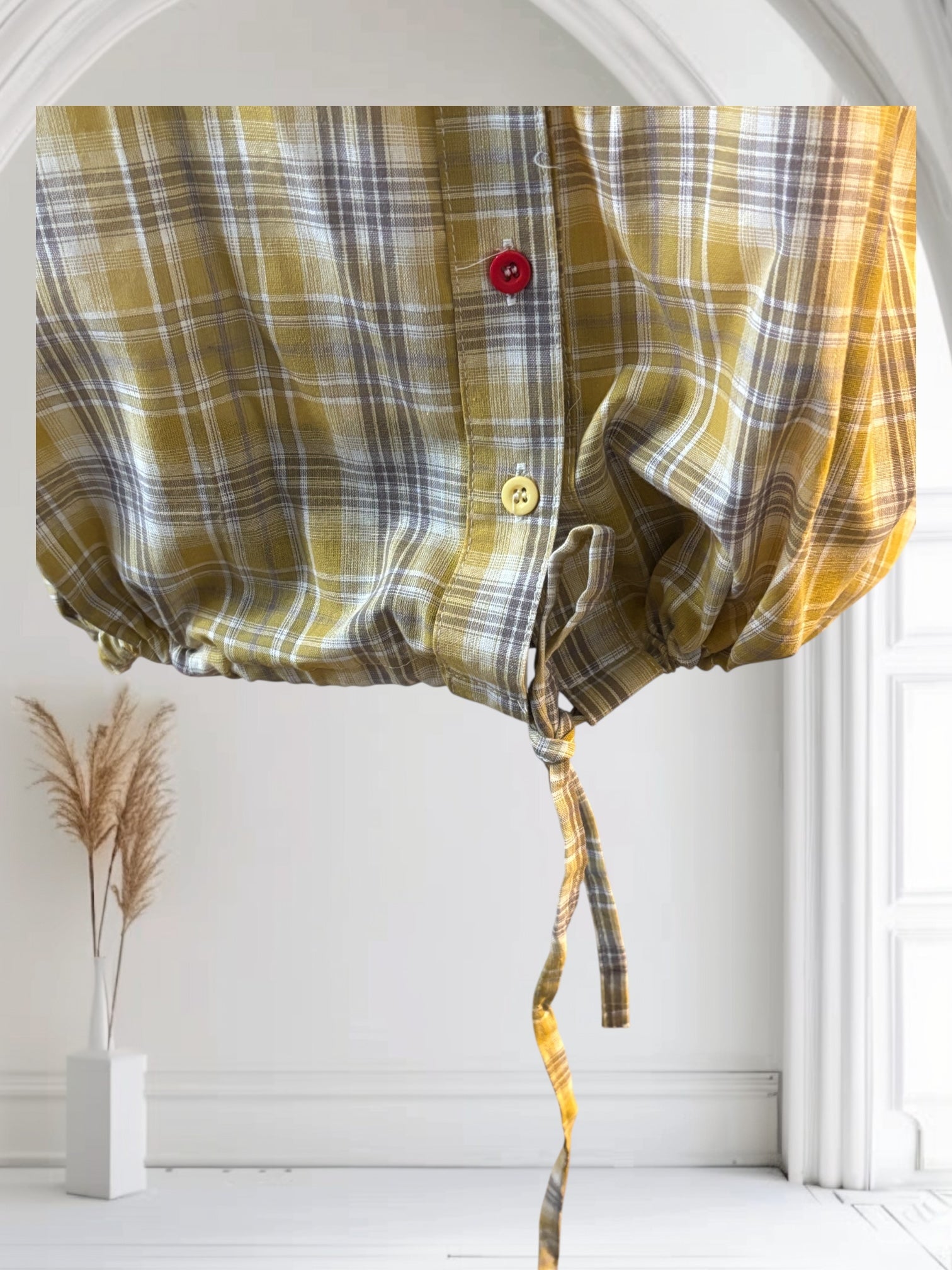 Women's Plaid Short Sleeve Cotton Shirt - Summer Thin Drawstring Casual Top for Outdoor Activities, Travel & Daily Wear