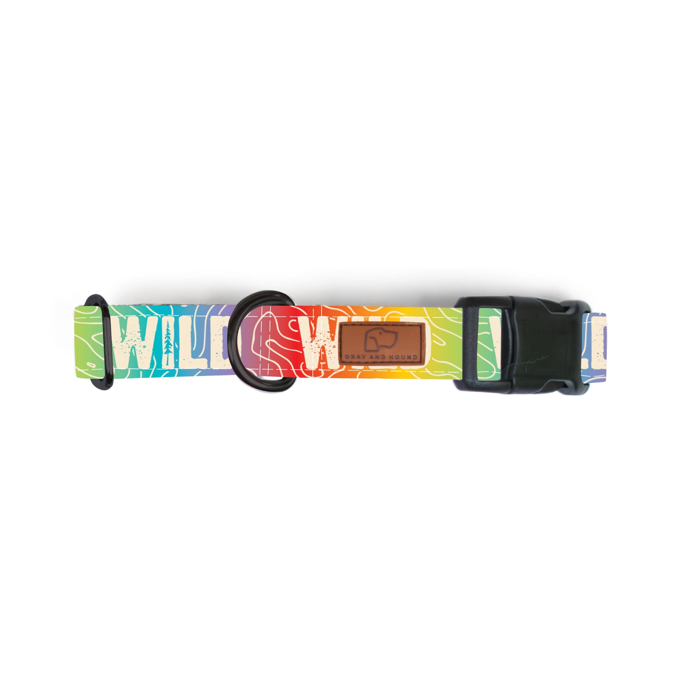 Rainbow Topo Wild Dog Collar - Special Edition Waterproof Reflective Pet Collar for Medium & Large Dogs - Perfect for Hiking, Camping & Night Walks