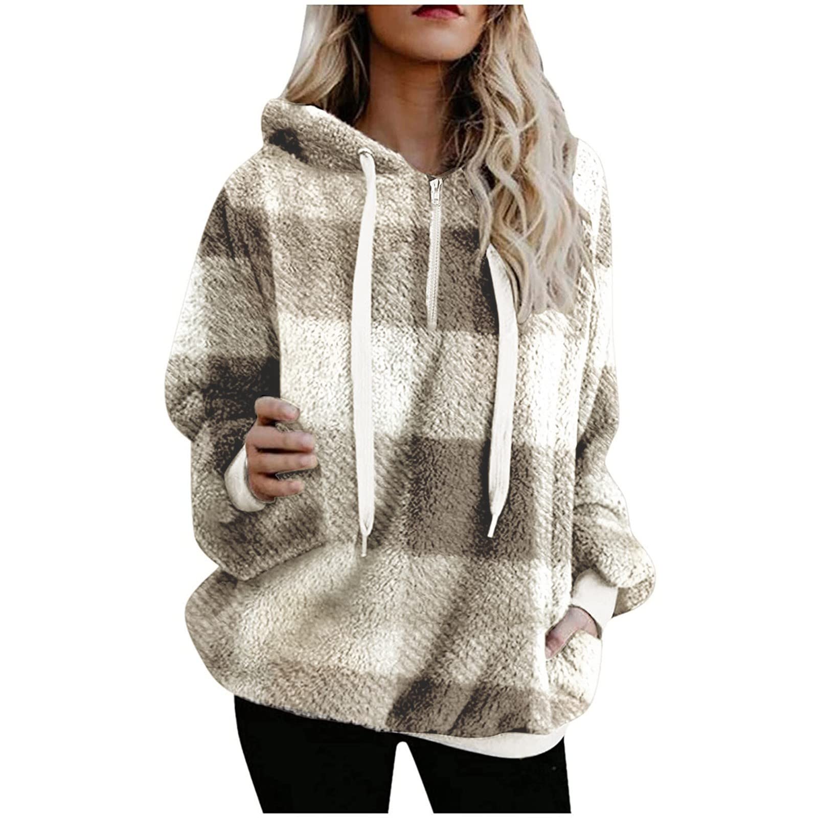Women's Flannel Jacket - Winter Casual Loose Plush Tie-Dye Hooded Coat with Drawstring | Cozy Outdoor Wear for Hiking, Camping & Street Fashion