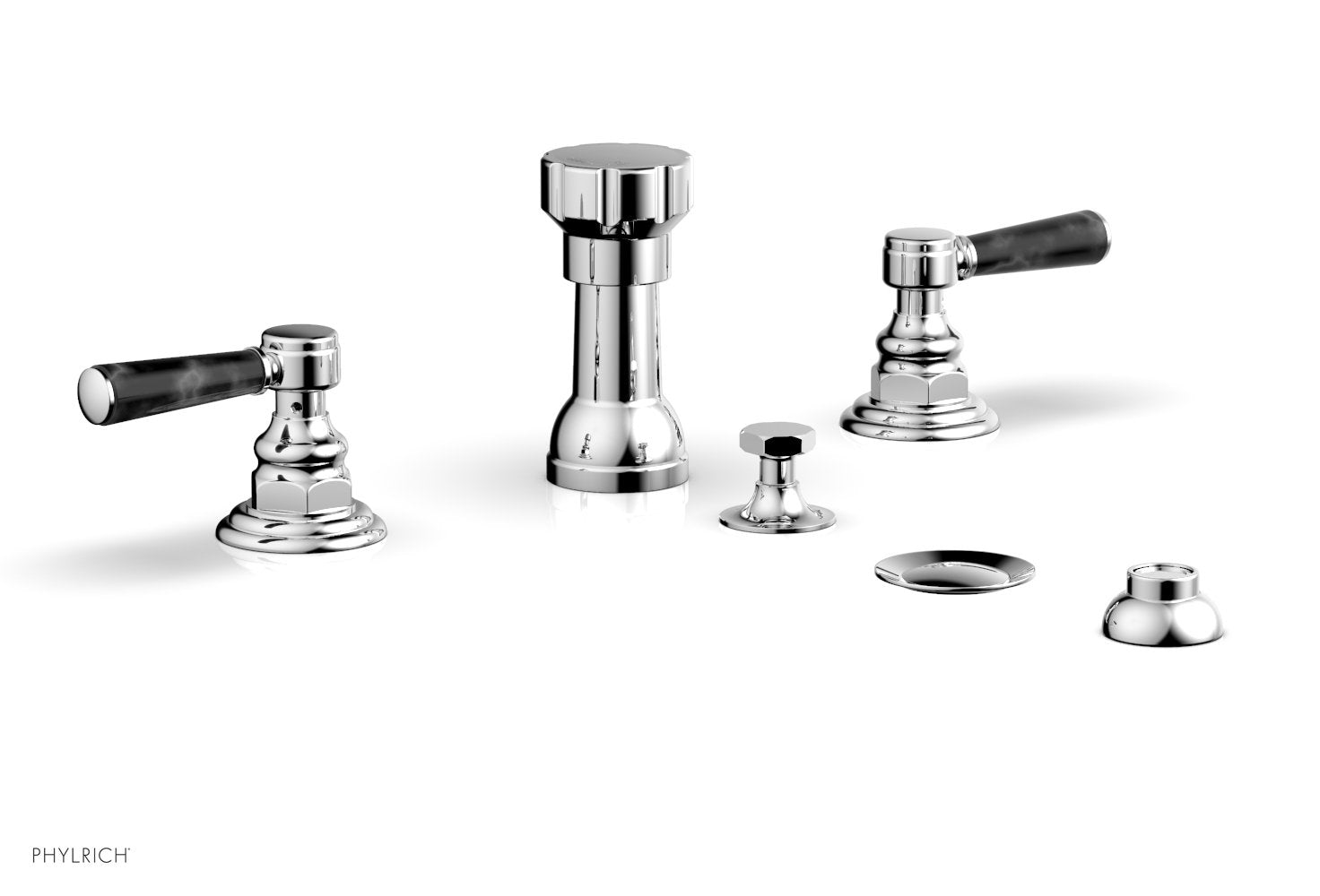 Premium HEX TRADITIONAL Four-Hole Bidet Faucet Set with Black Marble Lever Handles - 500 62 - Perfect for Modern Bathroom Renovations & Luxury Home Upgrades