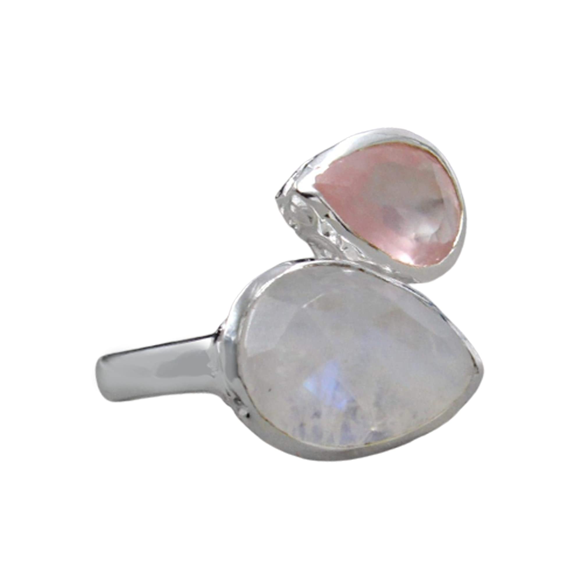 925 Silver Moonstone & Rose Quartz Front Open Ring - Unisex Anniversary & Valentine's Gift for Her/Him, Bridesmaid Jewelry - Perfect for Weddings, Proposals & Romantic Occasions
