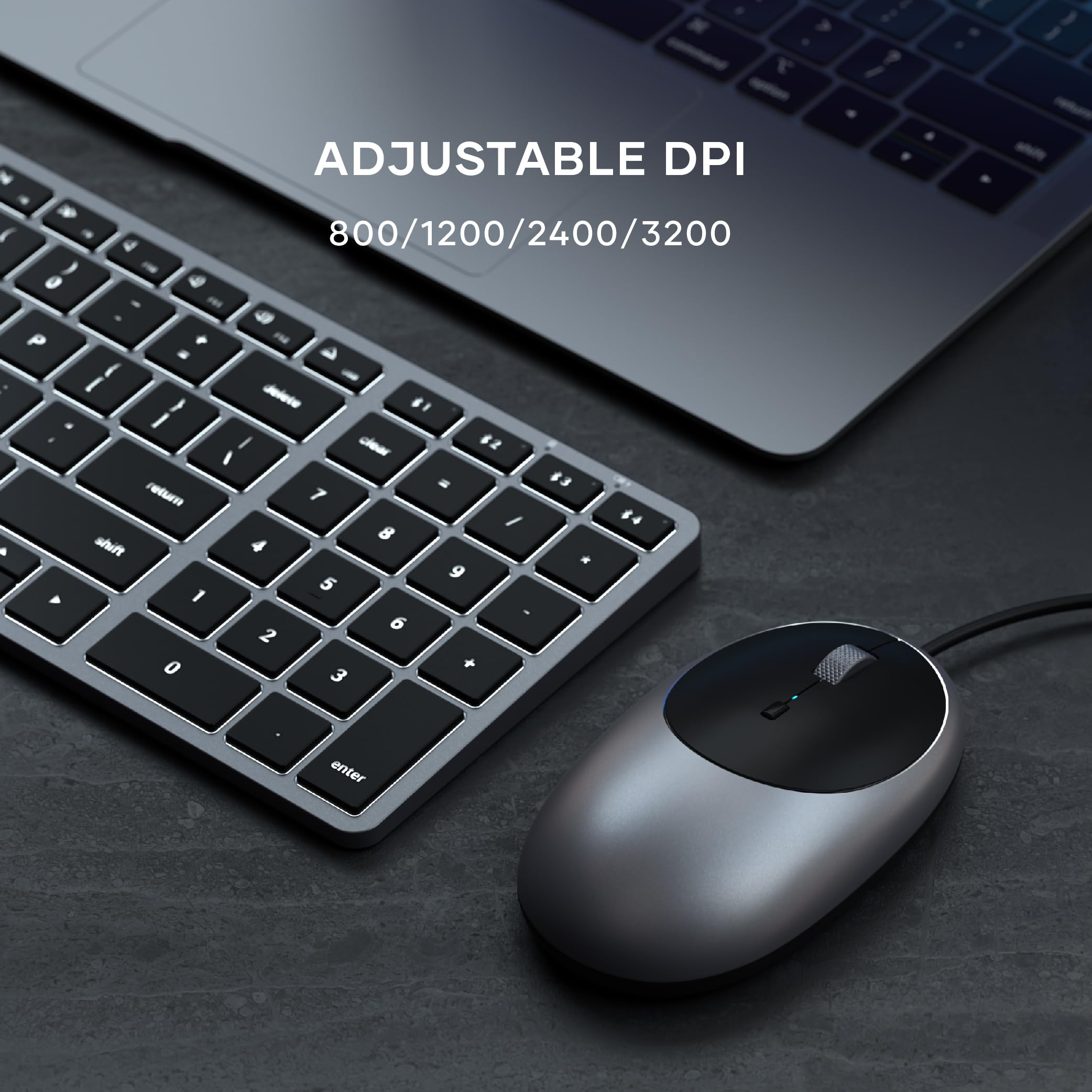 Satechi Aluminum C1 USB-C Wired Optical Mouse for MacBook Pro/Air, iPad Pro/Air, iMac & Mac Mini - Space Gray | Perfect for Office Work, Graphic Design & Travel Computing