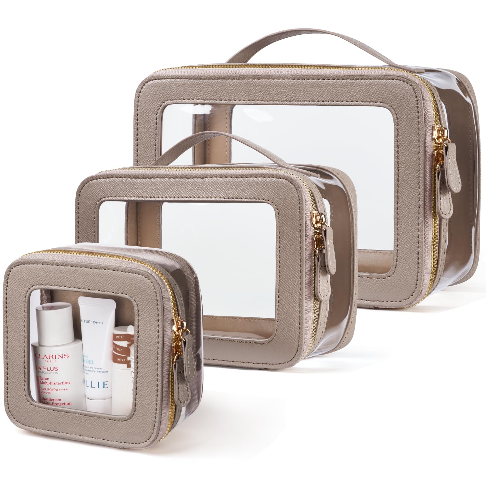 3-Piece Clear Cosmetic Bag Set - Travel Toiletry Organizer for Women | Portable Makeup Essentials Storage