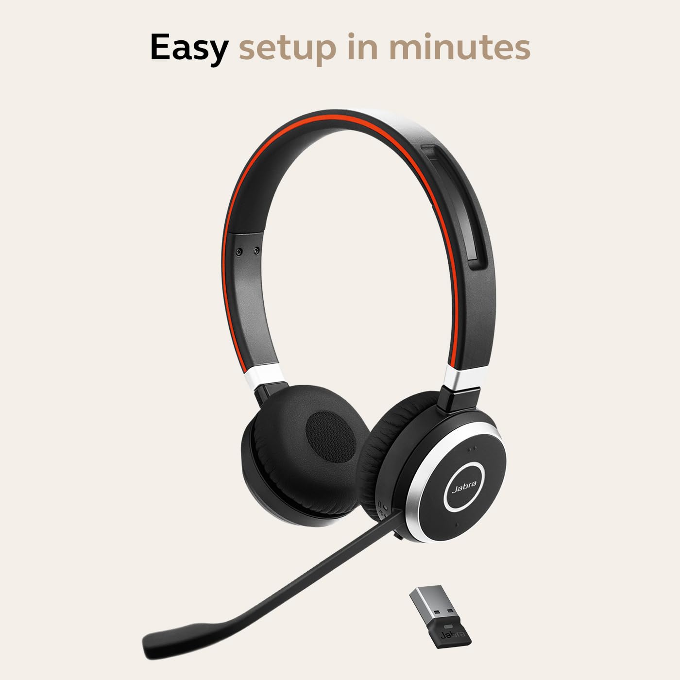 Jabra Evolve 65 SE Link380a UC Stereo Bluetooth Headset with Active Noise Cancelling Mic, 14H Battery & Dual Connectivity - Wireless Headphones for Office, Remote Work, Call Centers & Online Meetings - Black