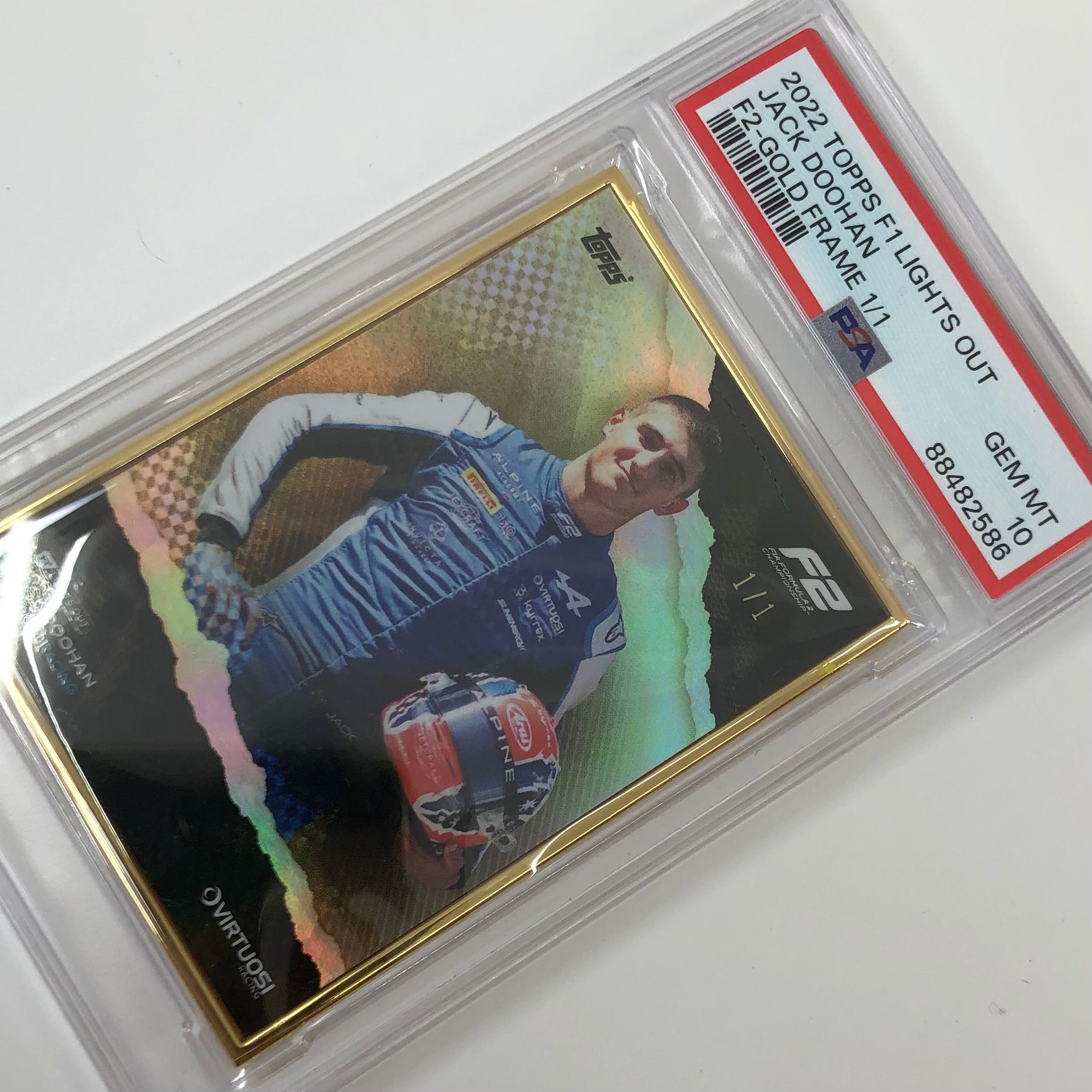 1/1 Gold Frame Jack Doohan F2 Driver 2022 Lights Out PSA 10 - Rare Collectible Racing Memorabilia for Motorsport Fans & Display