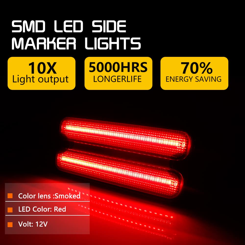 1968-1972 Chevy GMC Pickup Truck LED Rear Bumper Side Marker Lights - Red Smoked Lens for Improved Visibility & Safety | Perfect for Classic Truck Restoration & Night Driving
