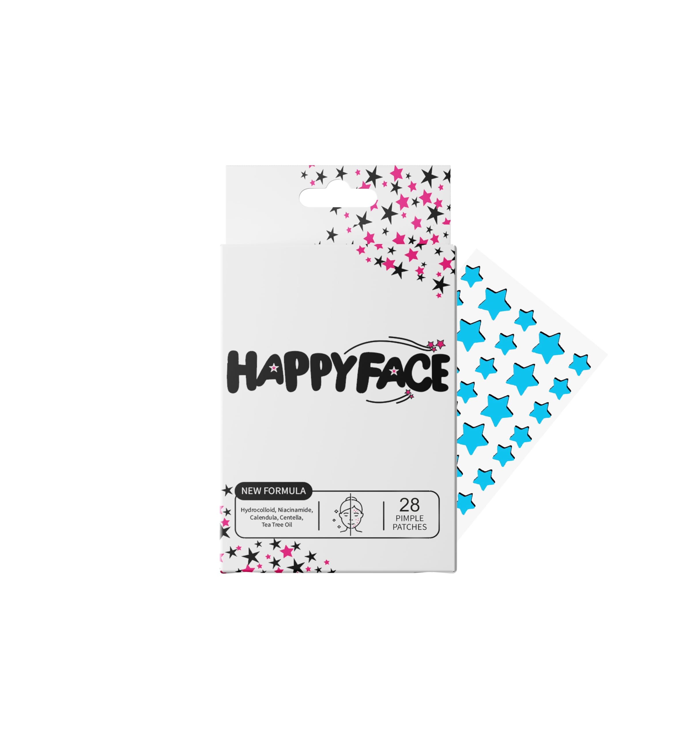 HappyFace Hydrocolloid Acne Patches - 28 Count Pimple Spot Dots with Niacinamide, Centella & Tea Tree Oil for All Skin Types | Blemish Treatment for Face, Back & Body | Day & Night Use