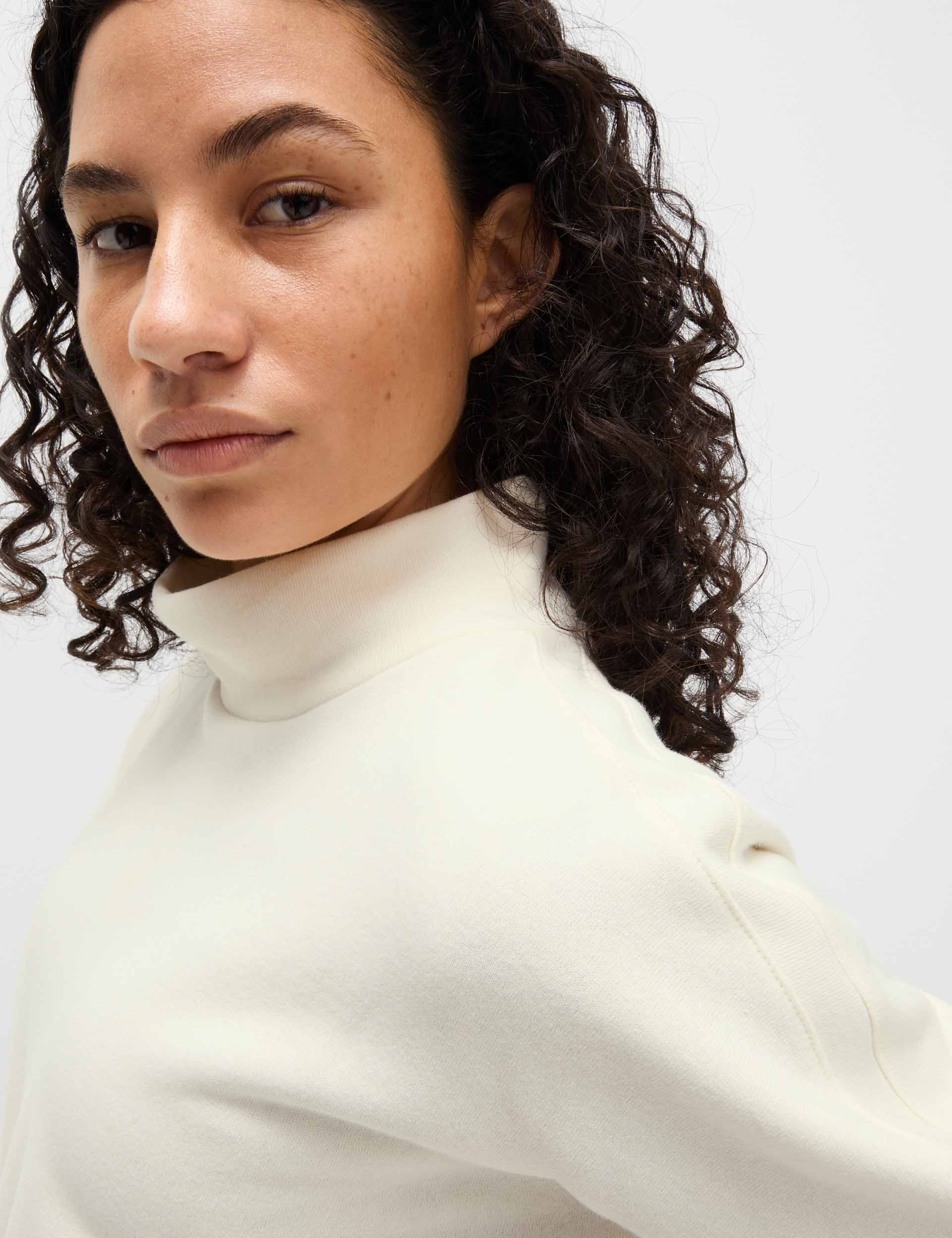 Soft Cotton Rich Brushed Funnel Neck Sweatshirt for Women - Ivory | Cozy Pullover with Thick Fleece Lining | Perfect for Casual Wear, Fall Layering & Winter Outfits