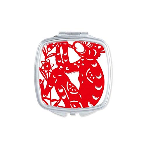 DIYthinker Chinese Zodiac Monkey Papercut Art Compact Mirror - Double Sided Portable Pocket Makeup Mirror with Floral Design | Perfect for Travel, Purse & Gift Giving