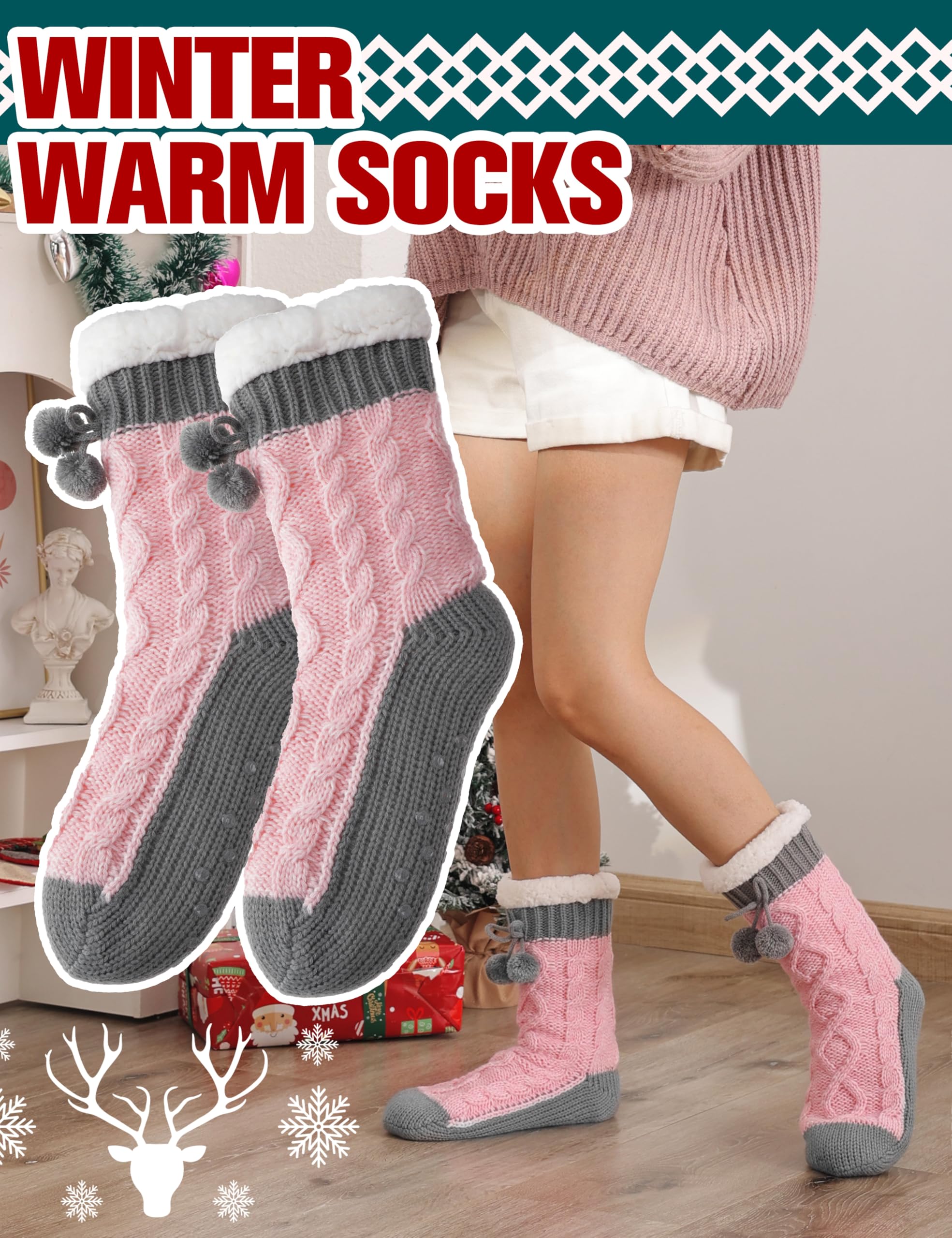 Women's Fuzzy Non-Slip Winter Slipper Socks - Warm Fleece for Home & Travel
