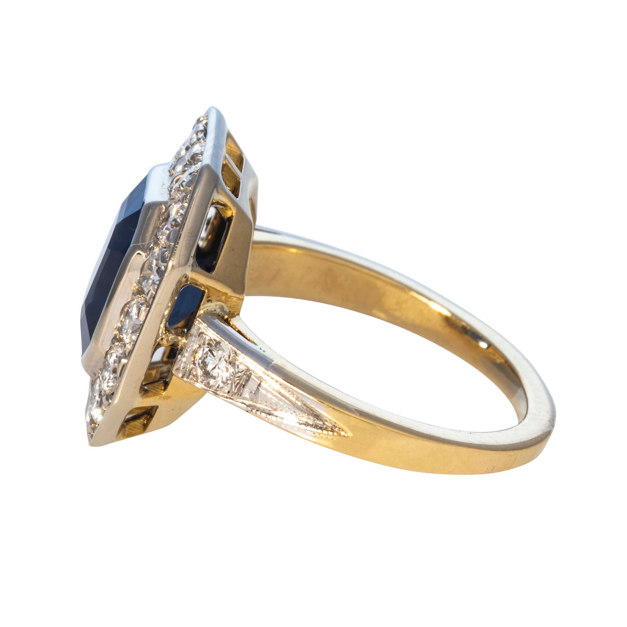 3.69ct Art Deco Sapphire & Diamond 18K Gold Two Tone Ring - Vintage Style Engagement Ring for Women, Perfect for Weddings & Anniversaries