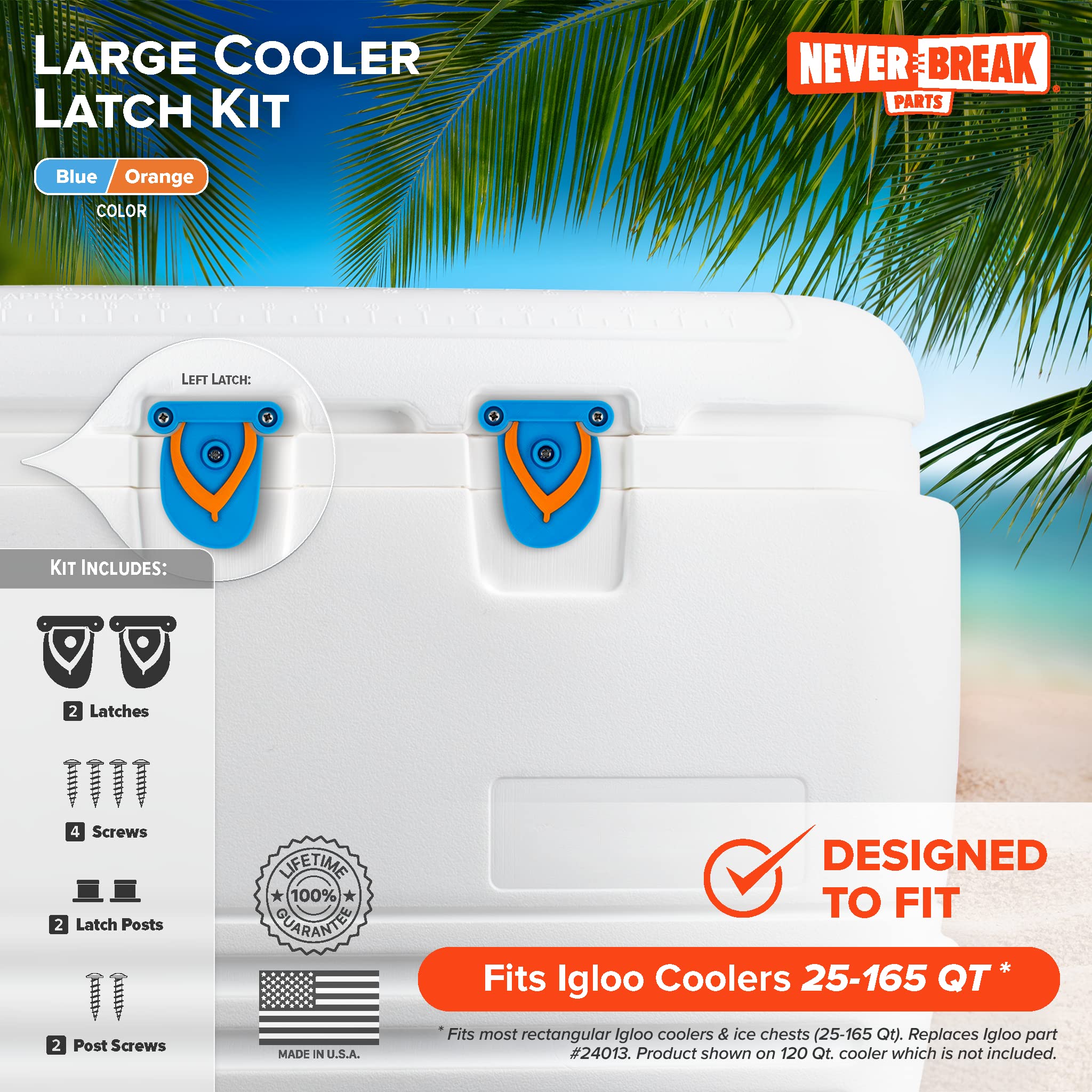 NeverBreak Parts - 2 Pack High Strength Igloo Cooler Replacement Latches with Posts & Screws | Durable Ice Chest Repair Kit for Camping, Fishing & Outdoor Adventures