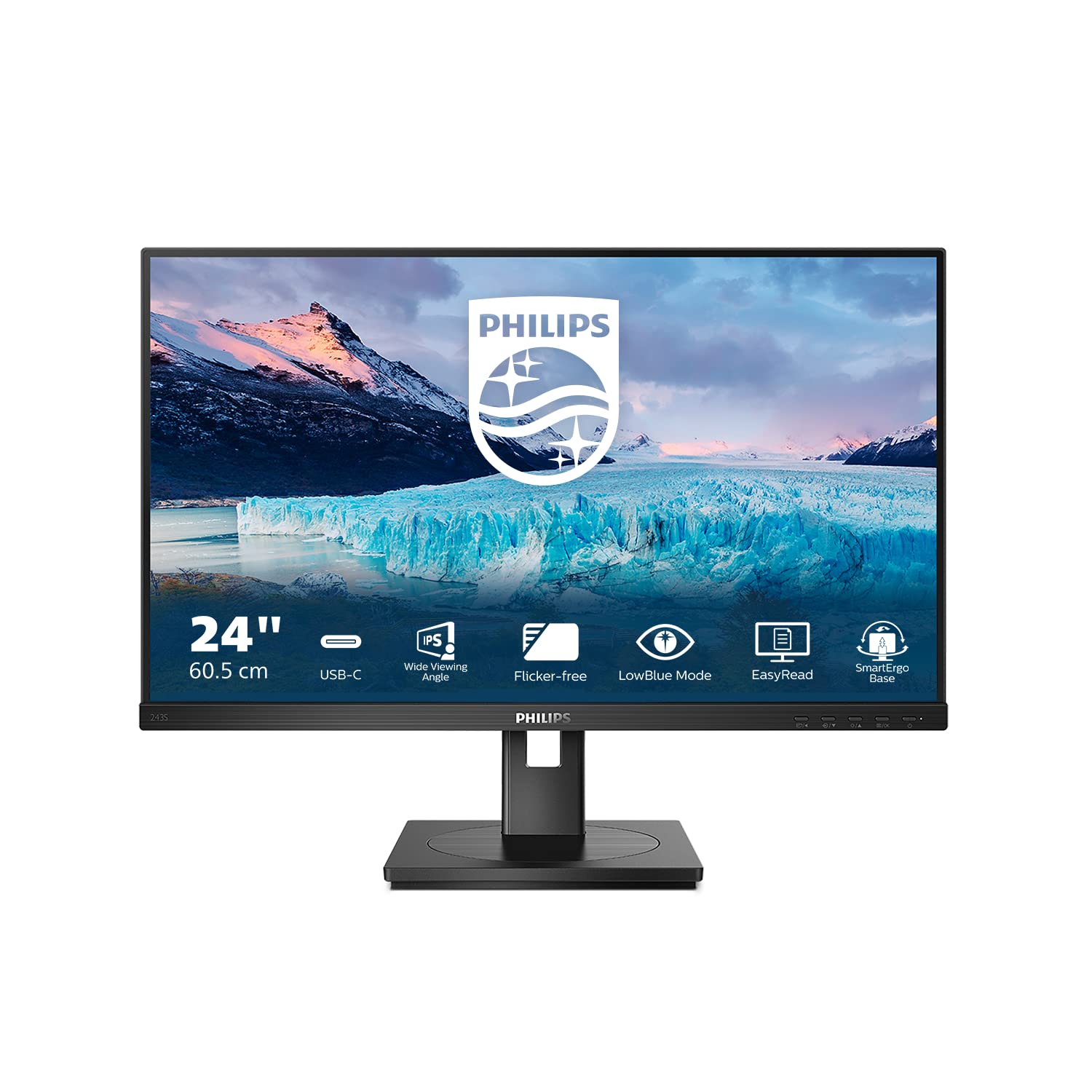 Philips 243S1 24 Inch FHD USB-C Docking Monitor - Height Adjustable (1920x1080, 75Hz, DisplayPort, HDMI, USB-C, RJ45, USB Hub) Black - Perfect for Home Office & Gaming Setup
