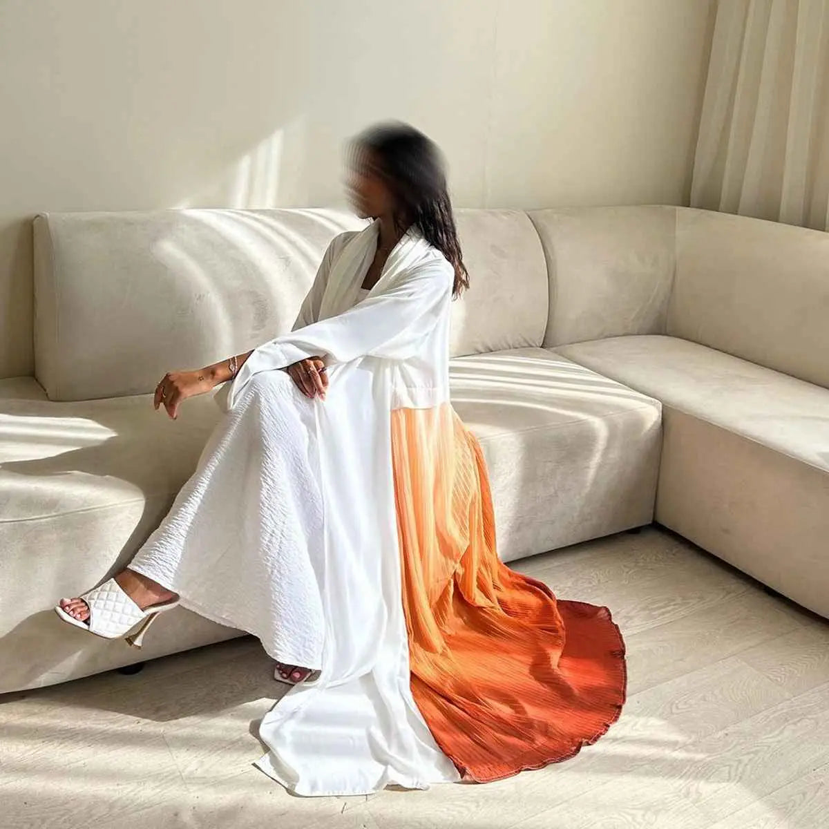 Elegant Chiffon Pleated Cardigan Open Abaya Dress for Women - Lightweight Cover-Up for Modest Fashion, Prayer, and Special Occasions