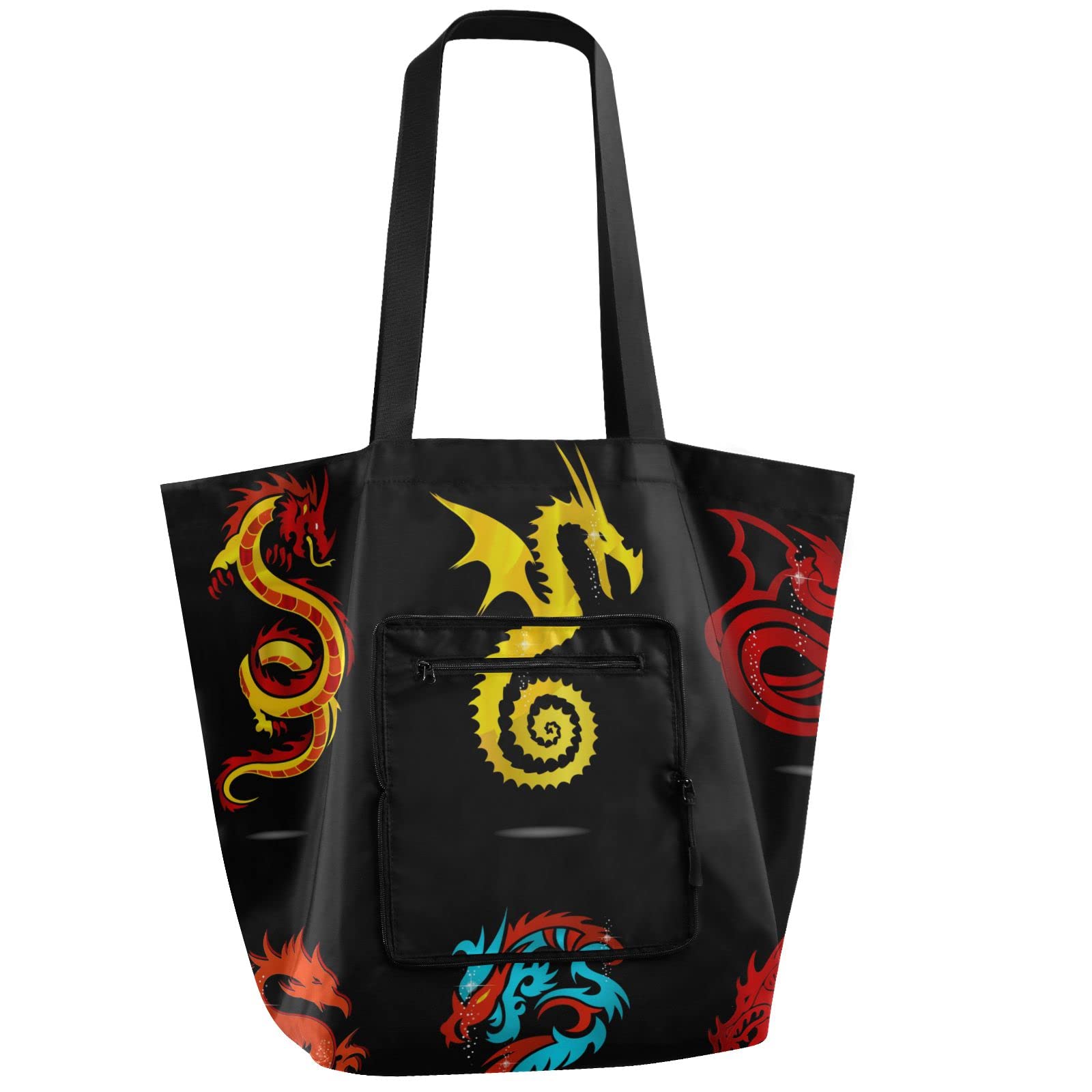 Eco-Friendly Reusable Grocery Bags - Foldable Heavy Duty Polyester Tote Bags with Abstract Dragon Print & Handles - Perfect for Shopping, Storage & Travel