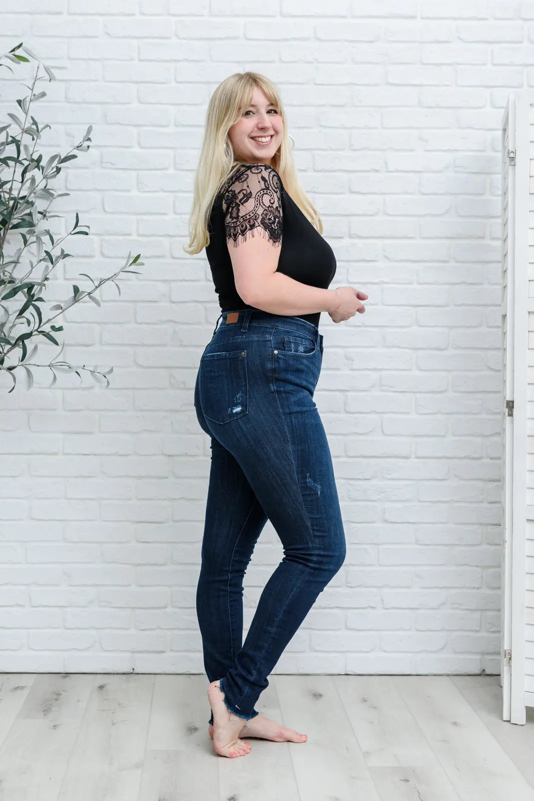 Maeve Mid Rise Dark Wash Cuffed Skinny Jeans for Women - Stretch Denim Pants, Slim Fit, Comfortable Everyday Wear for Work, Casual Outings & Date Nights
